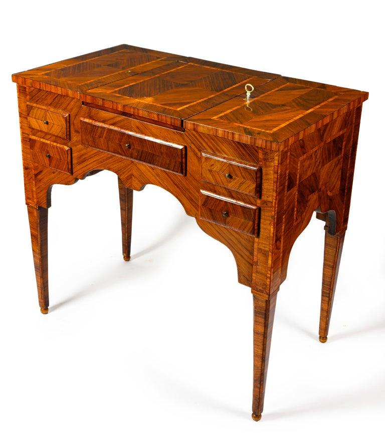 Veneer 18th Century Louis XVI Italian Marquetry Dressing Table Lift Top Vanity Table