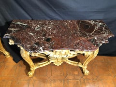 18th Century Louis XVI Italian Roman Console Gilt Table Lepanto Marble, 1770s