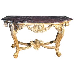 18th Century Louis XVI Italian Roman Console Gilt Table Lepanto Marble, 1770s