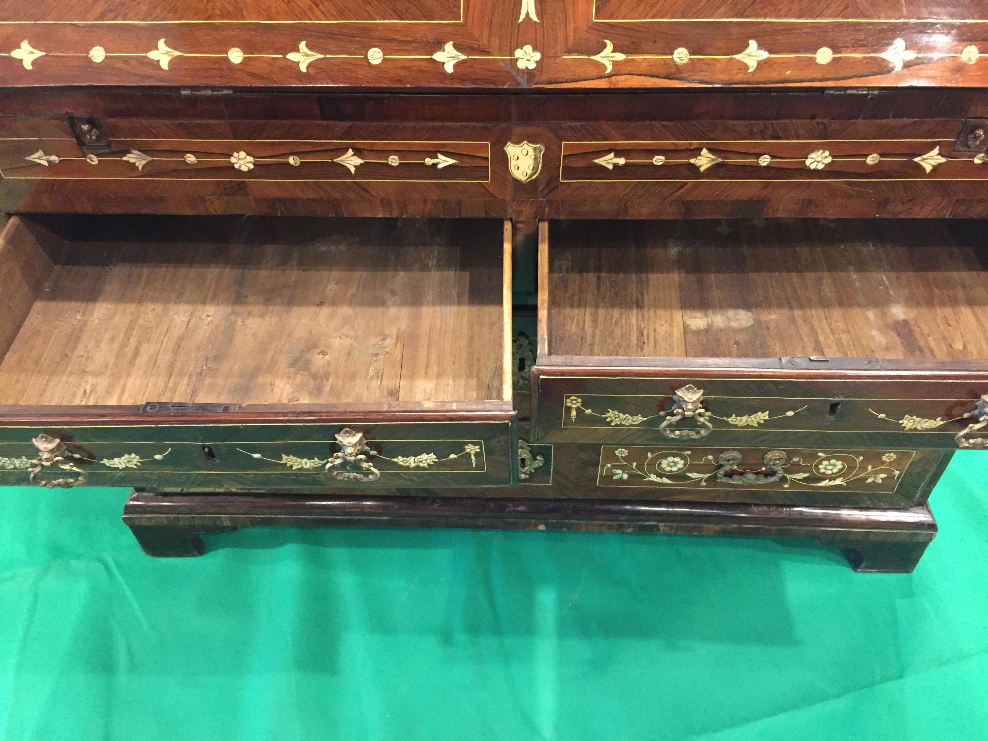 18th Century Louis XVI Italian Rosewood Ivory Inlaid Bureau 12