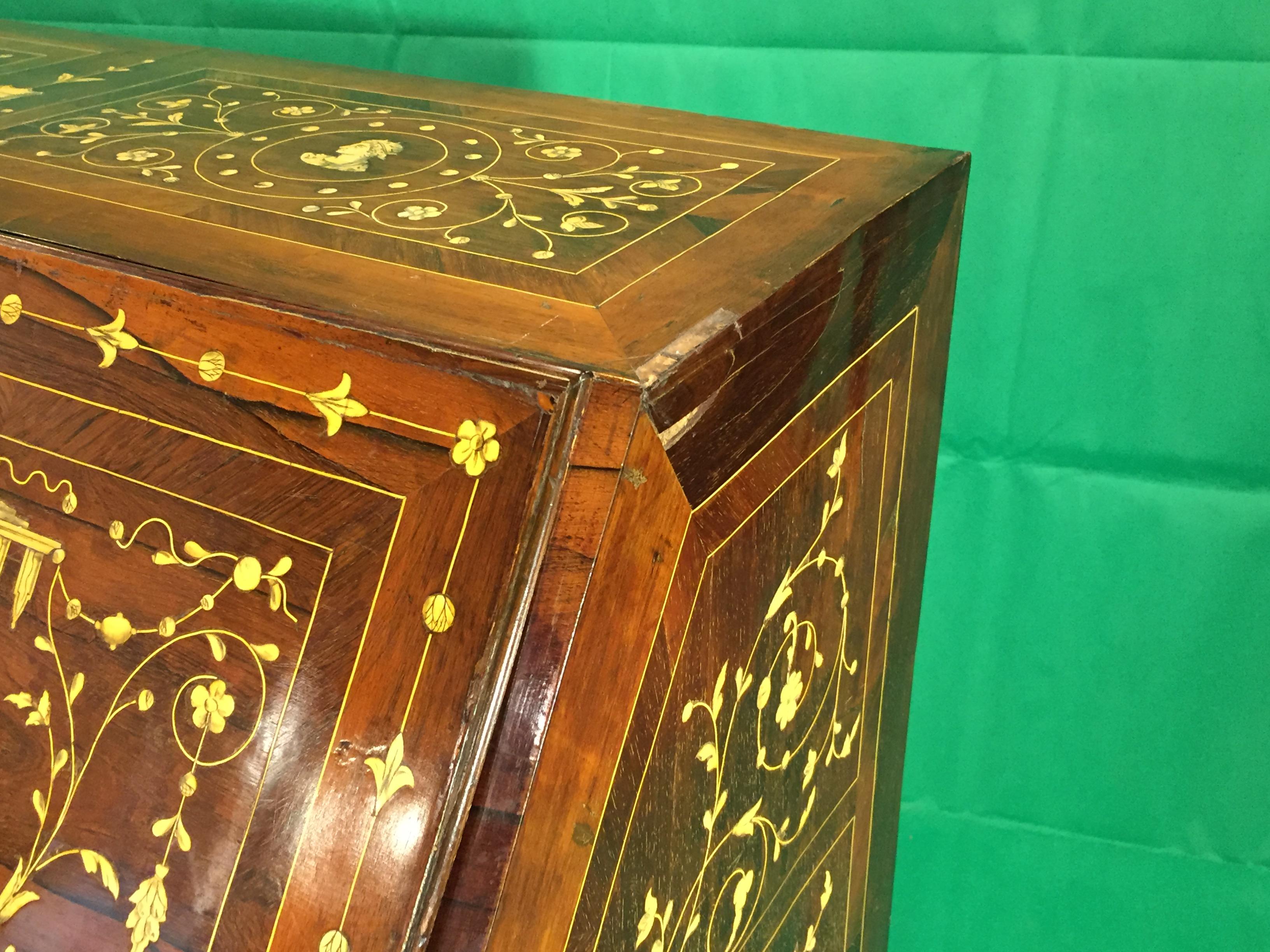 Late 18th Century 18th Century Louis XVI Italian Rosewood Ivory Inlaid Bureau