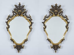 18th Century Louis XVI Italian Walnut Mirrors Couple Mercury Glasses