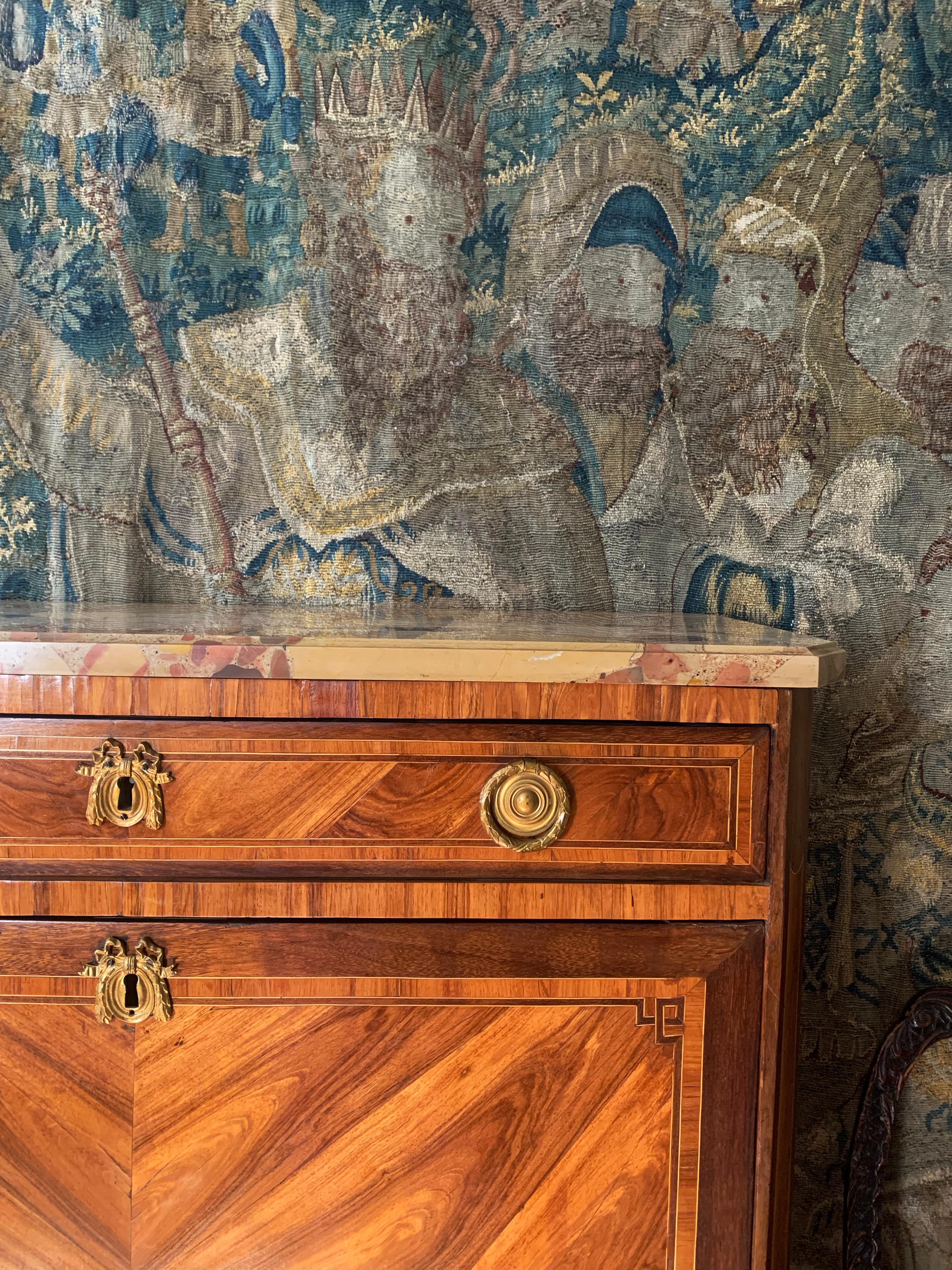 French 18th Century Louis XVI Kingwood and Marble Secretaire a Abbattant
