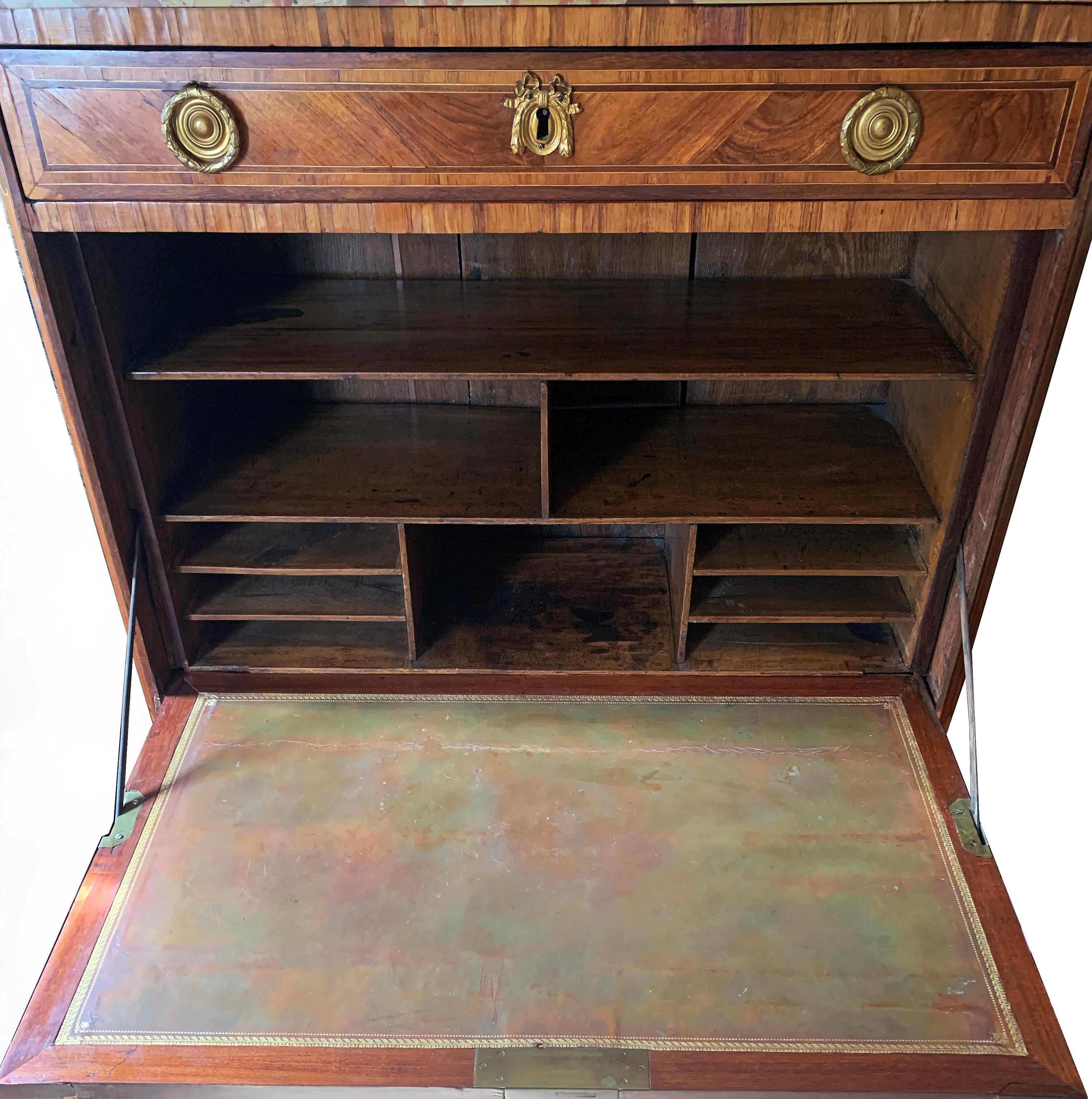 Bronze 18th Century Louis XVI Kingwood and Marble Secretaire a Abbattant