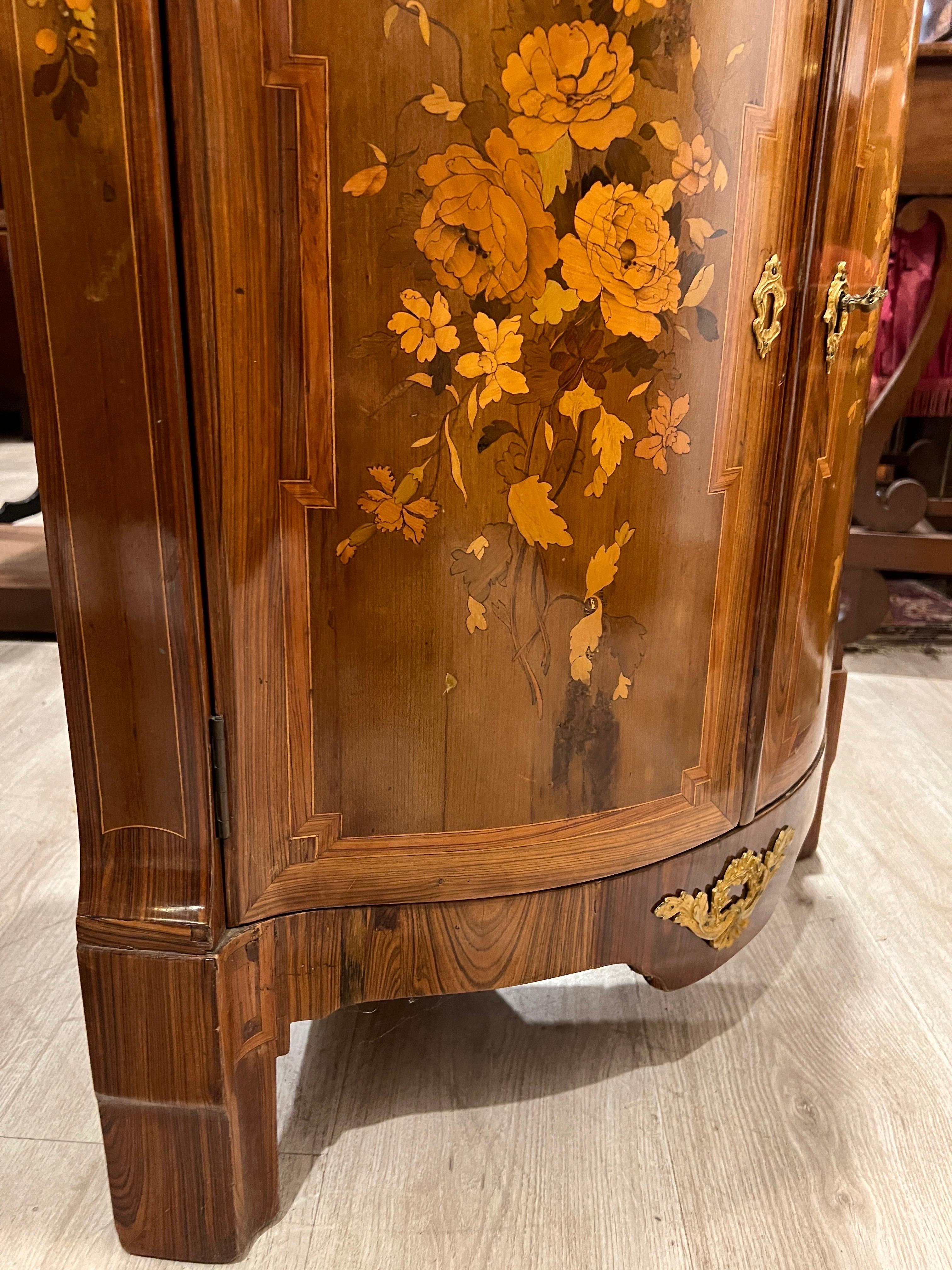 18th Century Louis XVI Kingwood Marquetry Inlay  Corner Cabinet with Marble 1780 1