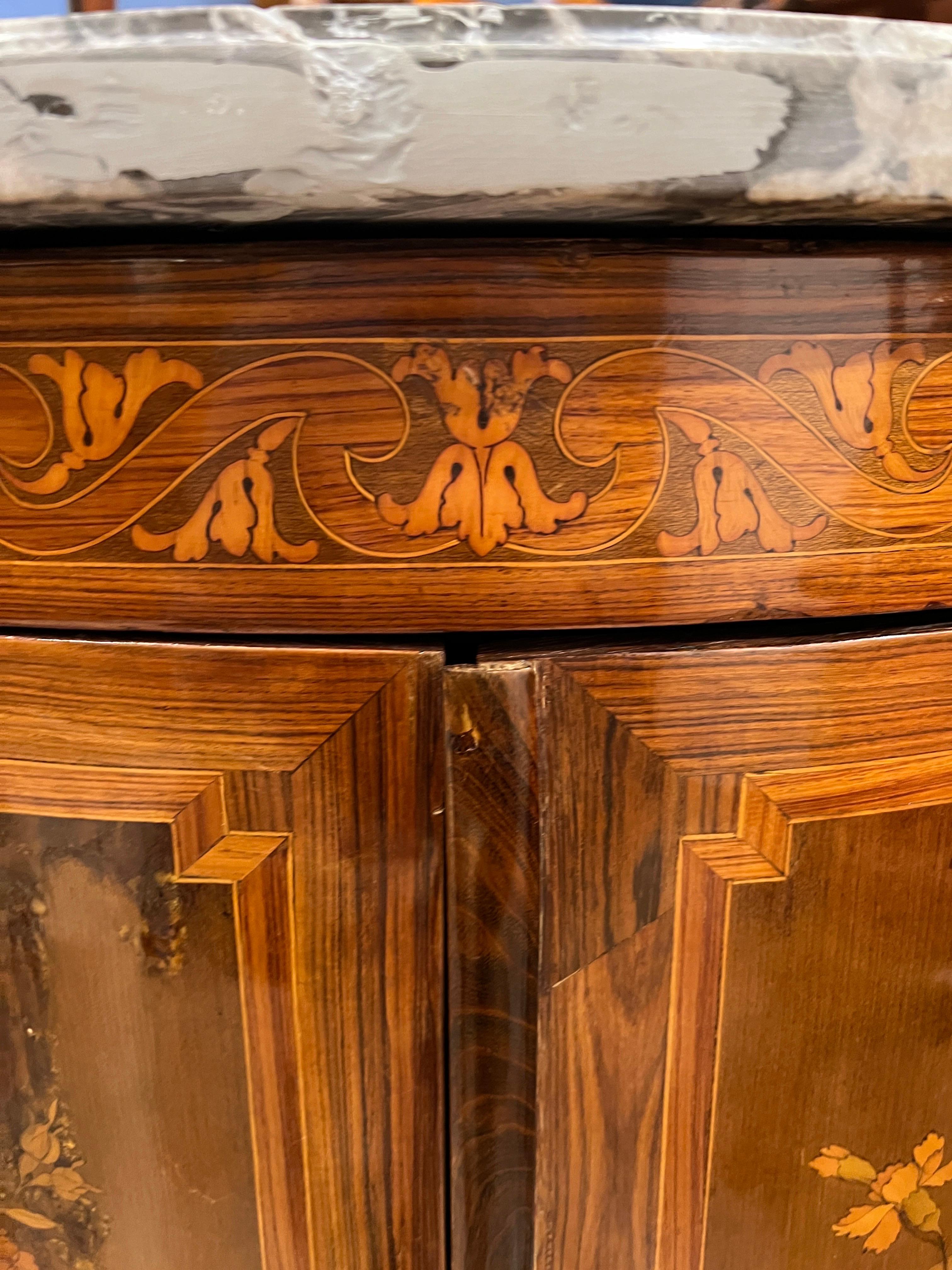 18th Century Louis XVI Kingwood Marquetry Inlay  Corner Cabinet with Marble 1780 For Sale 4