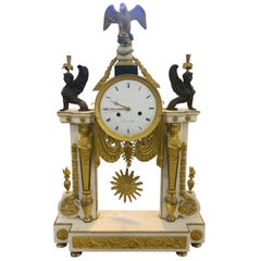 pendule de cheminée Louis XVI du 18ème siècle en marbre:: bronze et doré "Vicent A Paris":: 1785