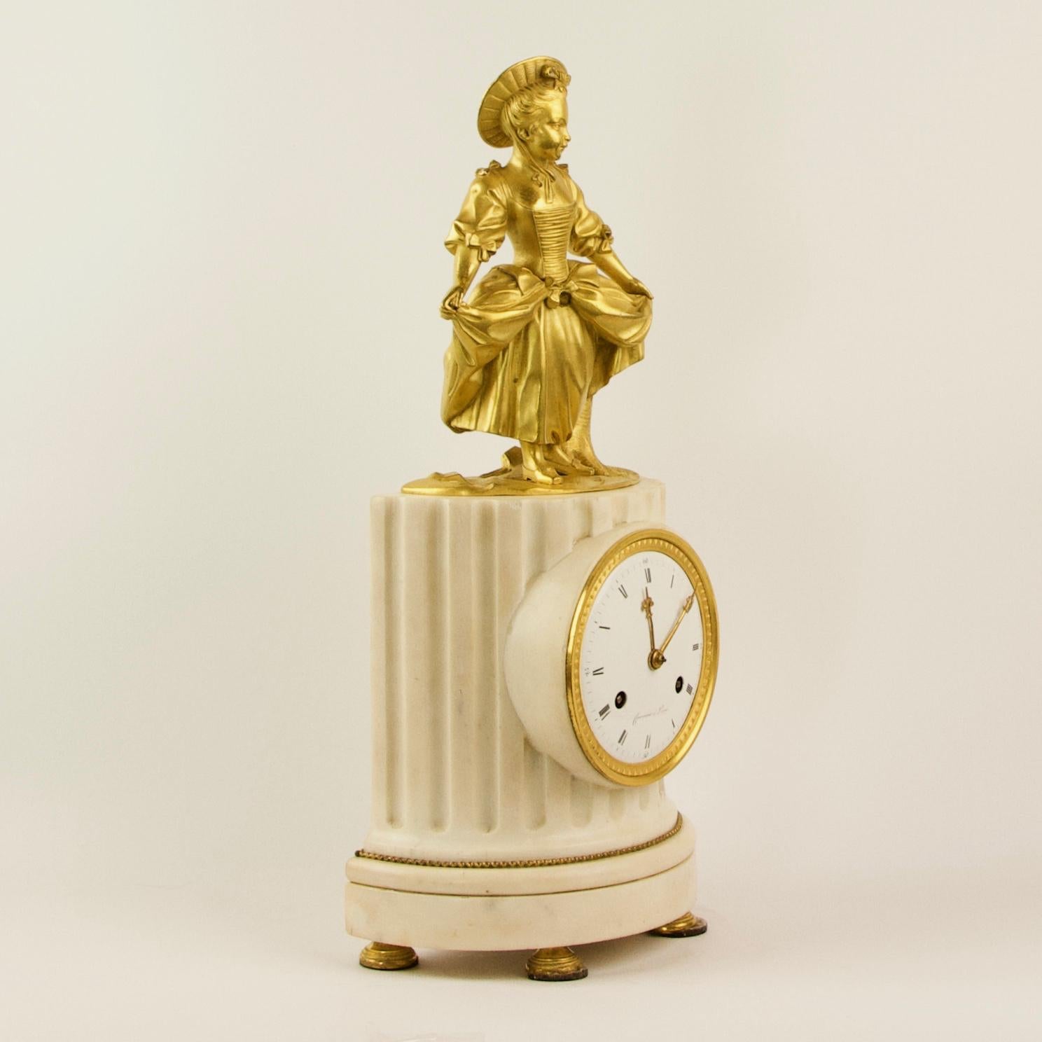 French 18th Century Louis XVI Marble Gilt Bronze Dancing Girl Pendule after Falconet For Sale