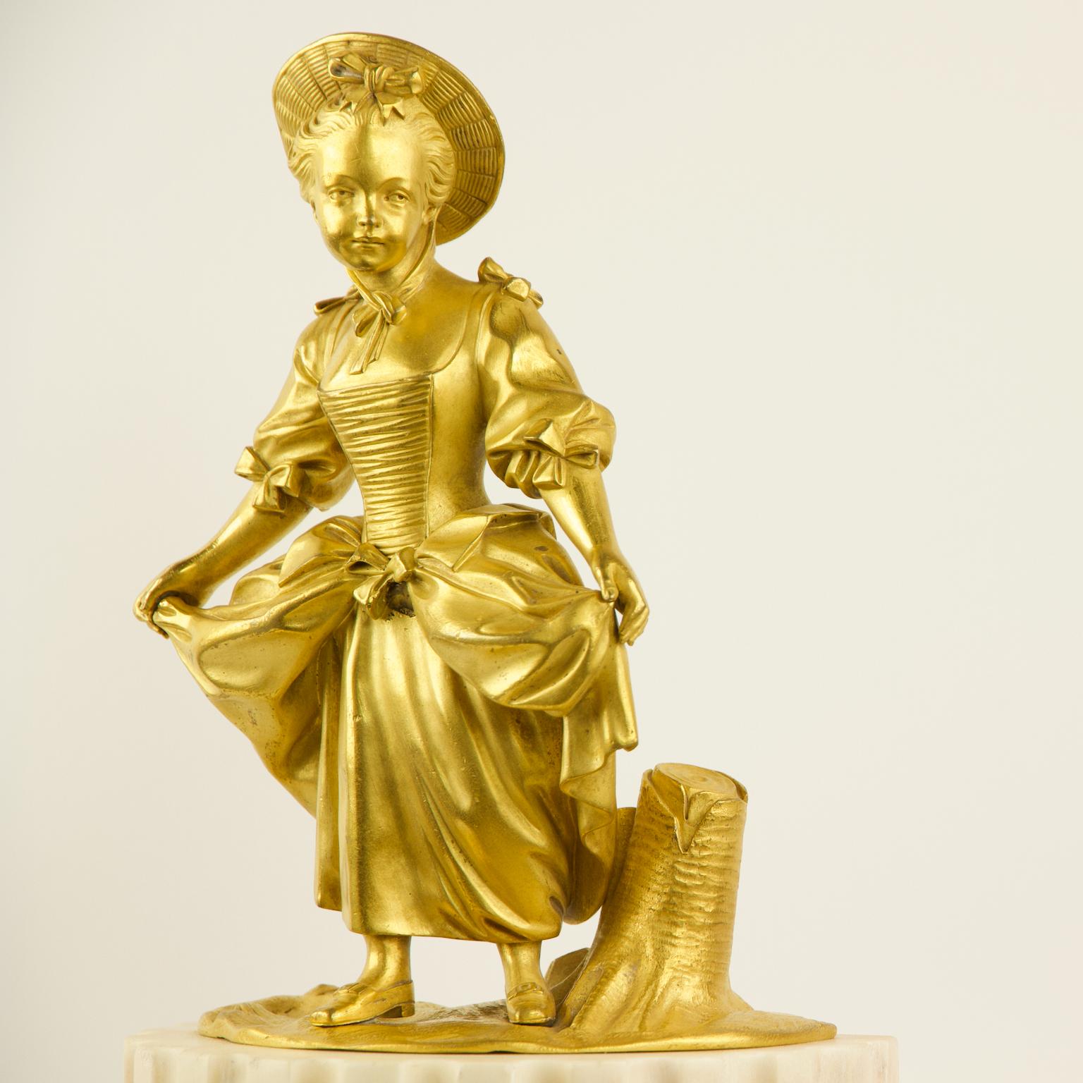 Carved 18th Century Louis XVI Marble Gilt Bronze Dancing Girl Pendule after Falconet For Sale
