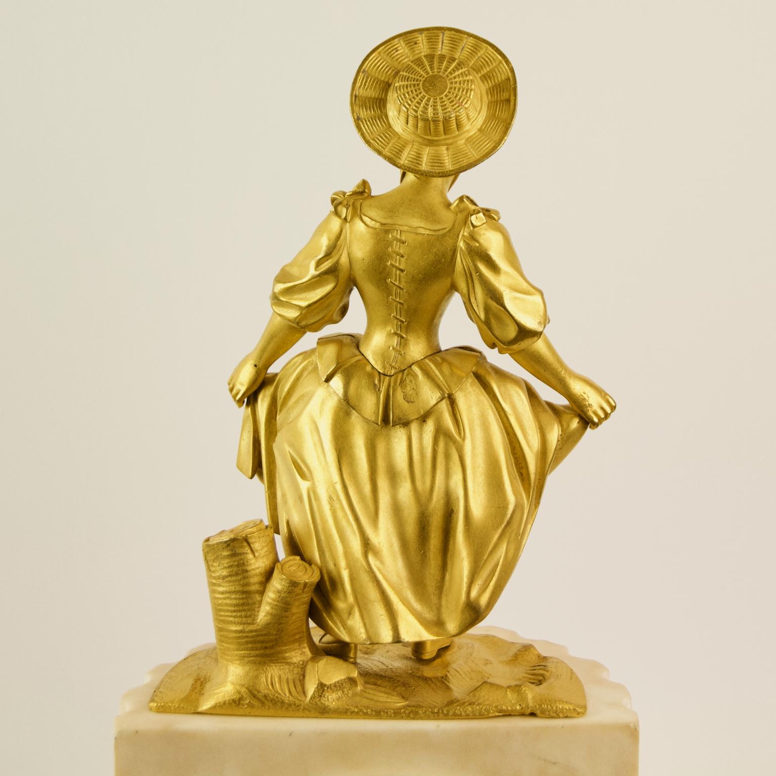 Enamel 18th Century Louis XVI Marble Gilt Bronze Dancing Girl Pendule after Falconet For Sale