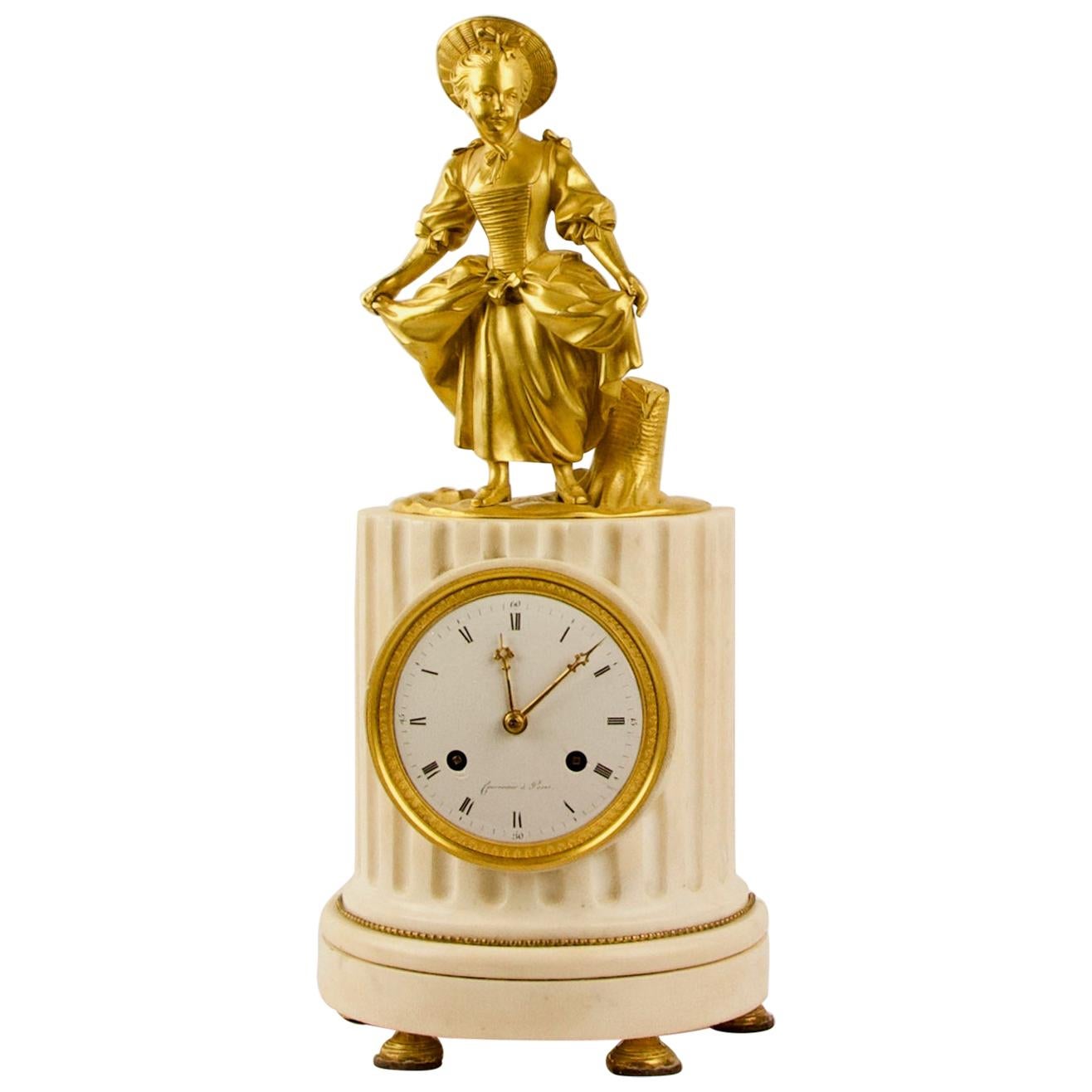 18th Century Louis XVI Marble Gilt Bronze Dancing Girl Pendule after Falconet For Sale