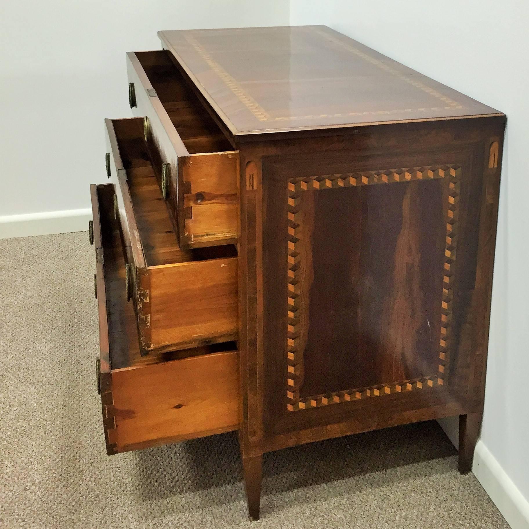 Neoclassical 18th Century Louis XVI Marquetry Commode or Chest of Drawers with Tulipwood For Sale