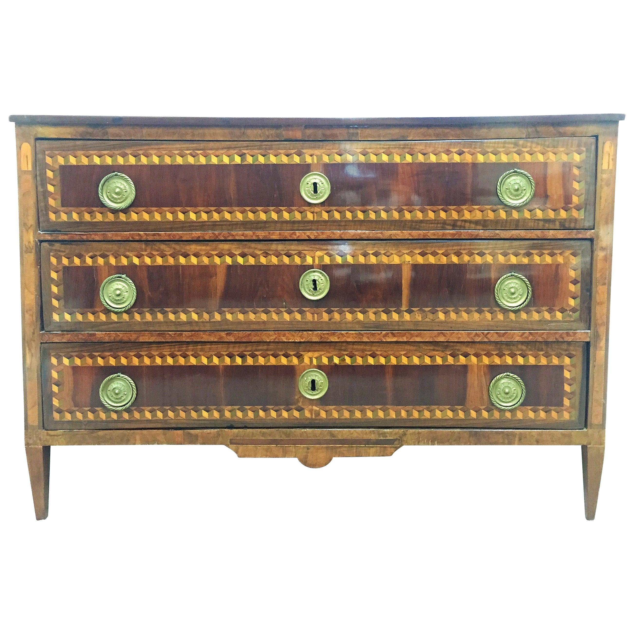18th Century Louis XVI Marquetry Commode or Chest of Drawers with Tulipwood