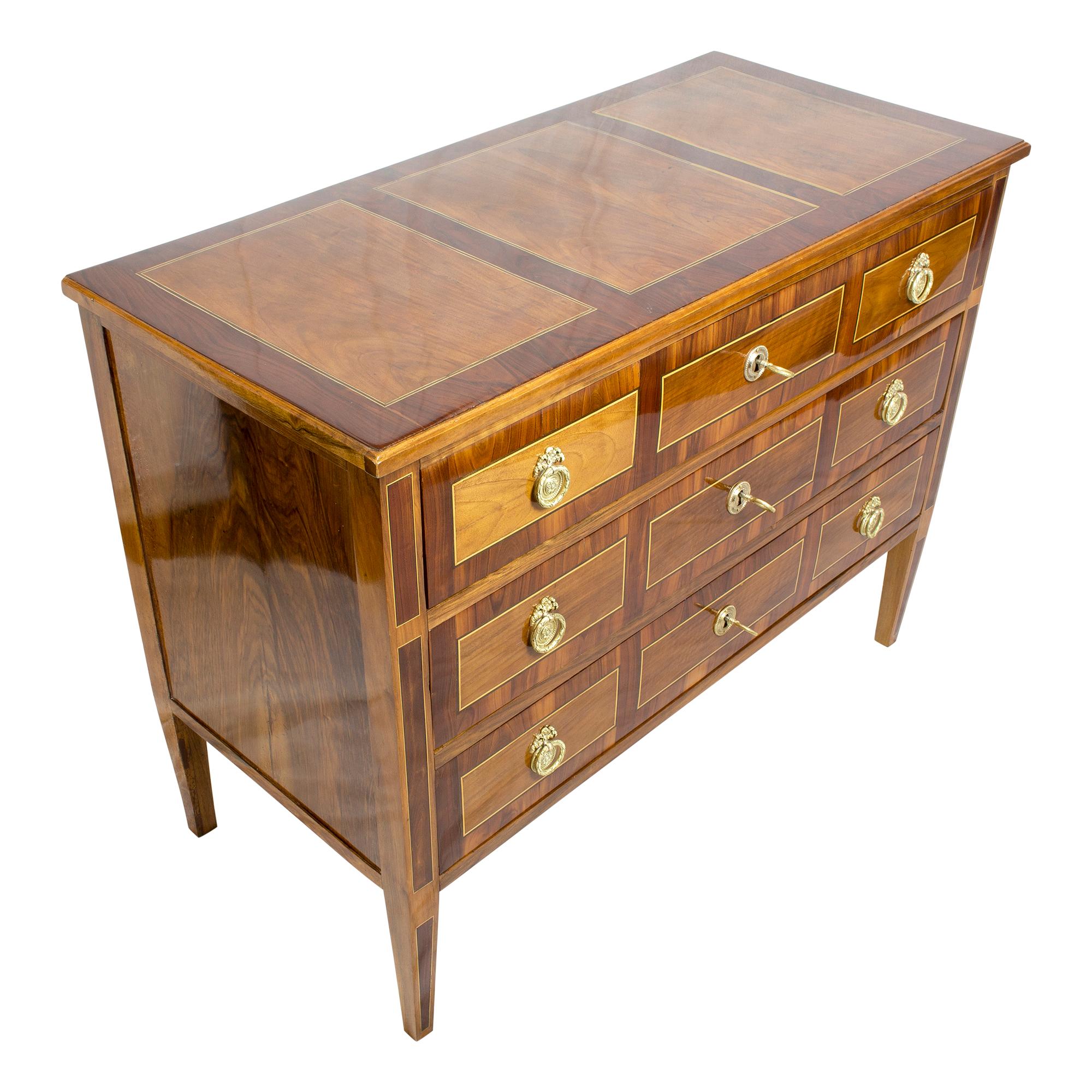 18th Century Louis XVI Marquetry Walnut Commode / Chest of Drawers For Sale 3