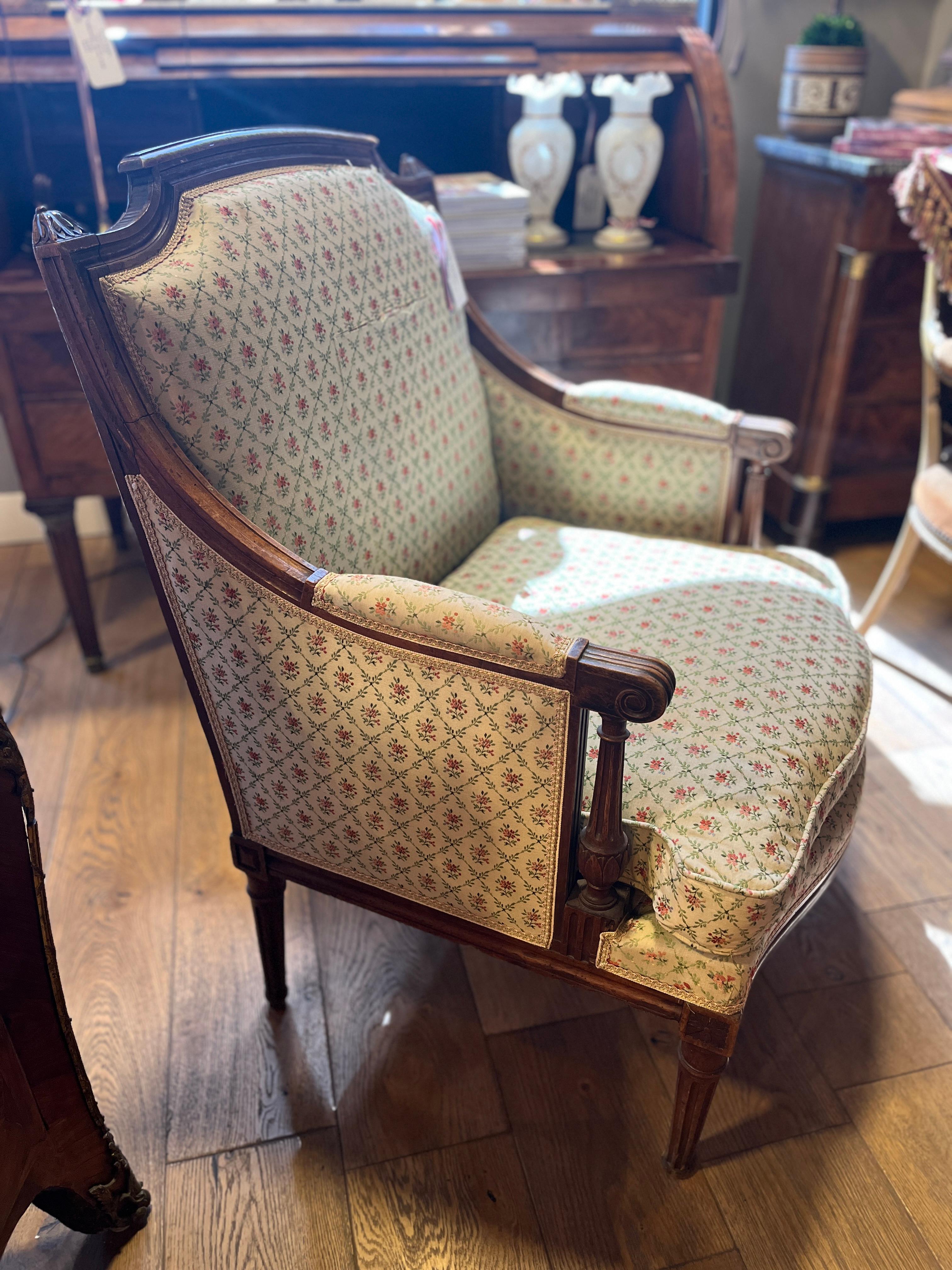 18th Century Louis XVI Marquis Armchair. beautiful shape.  Marquis chairs are slightly wider and this chair is unique. Great for any room.