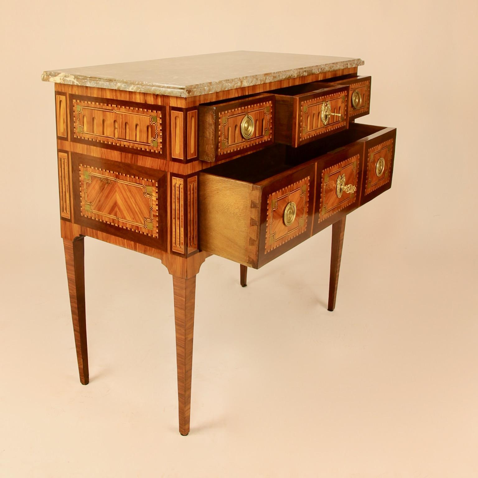 Bronze 18th Century Louis XVI Neoclassical Marquetry Commode or Chest of Drawers