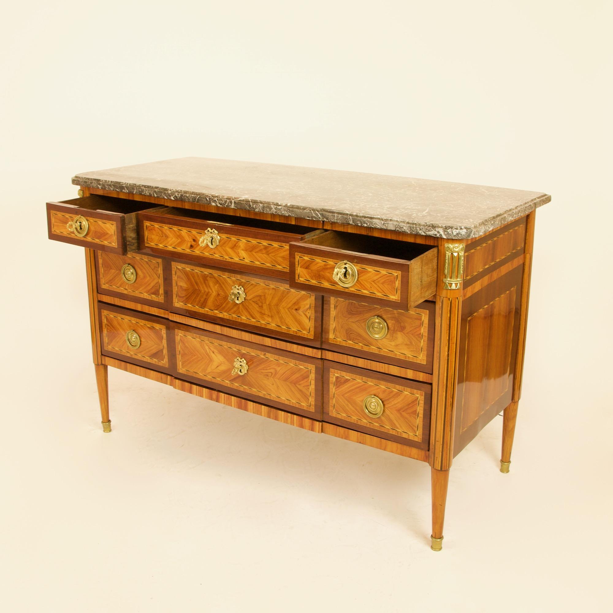 18th Century Louis XVI Neoclassical Marquetry Gilt Bronze Commode or Sauteuse For Sale 4