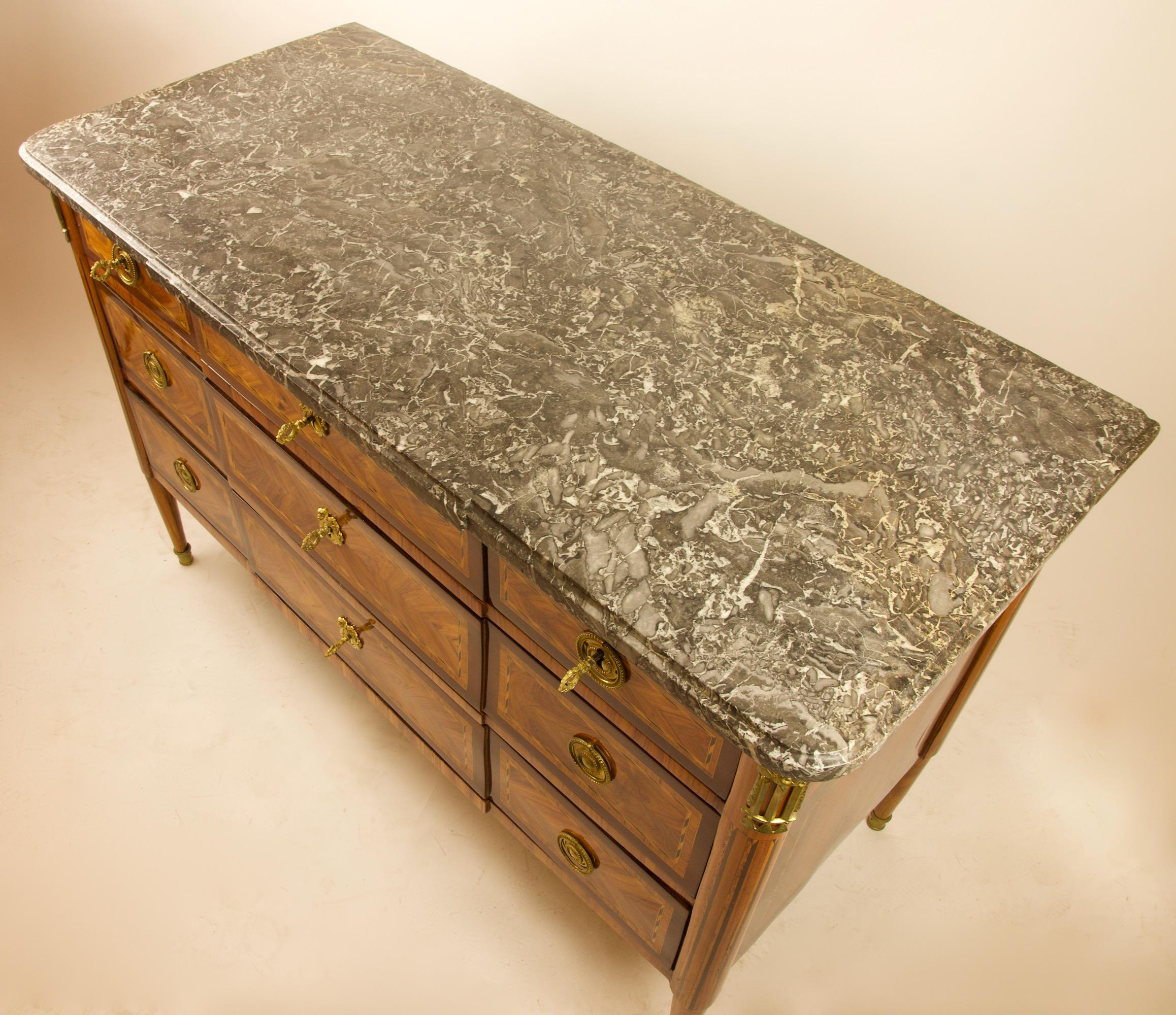 18th Century Louis XVI Neoclassical Marquetry Gilt Bronze Commode or Sauteuse For Sale 7