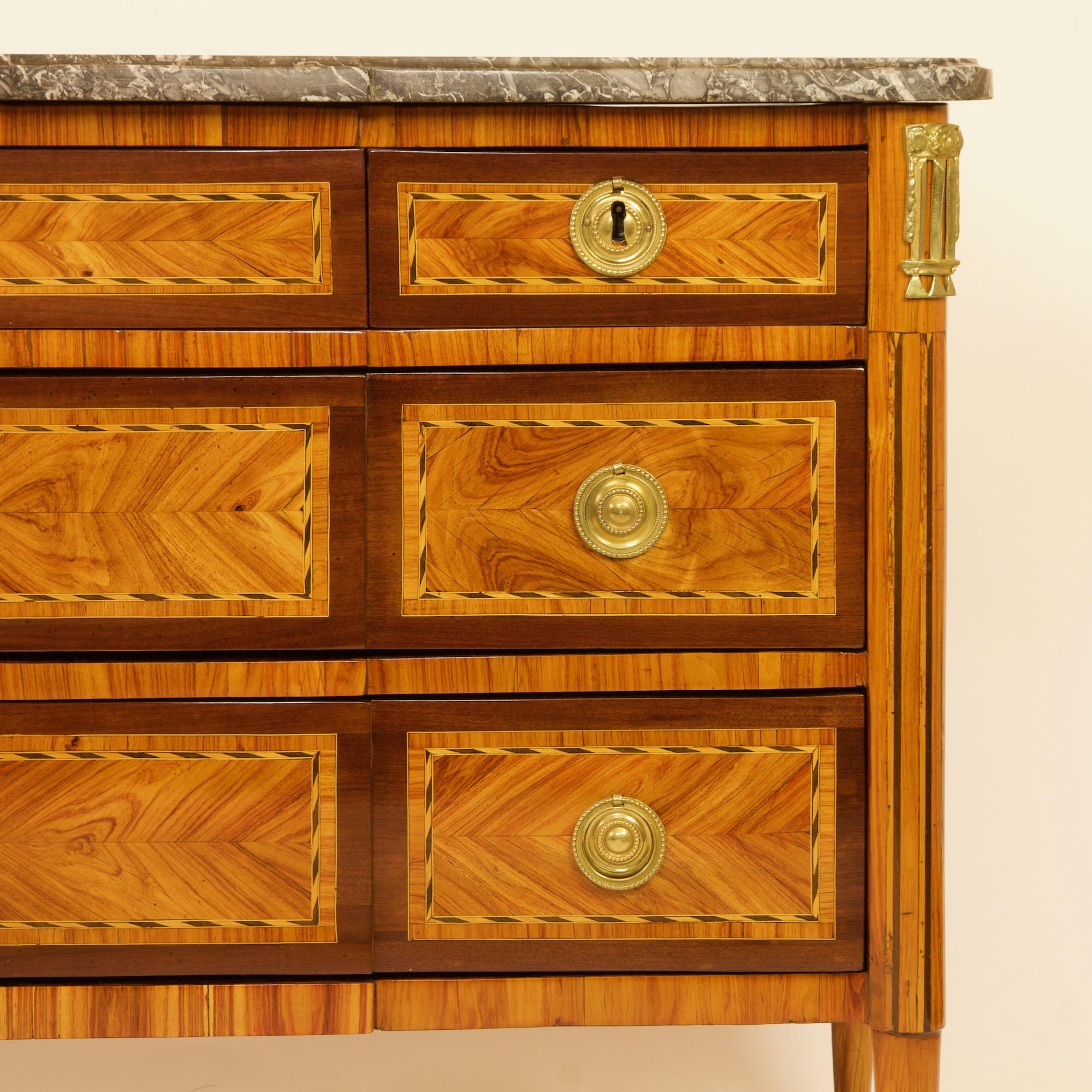 French 18th Century Louis XVI Neoclassical Marquetry Gilt Bronze Commode or Sauteuse For Sale