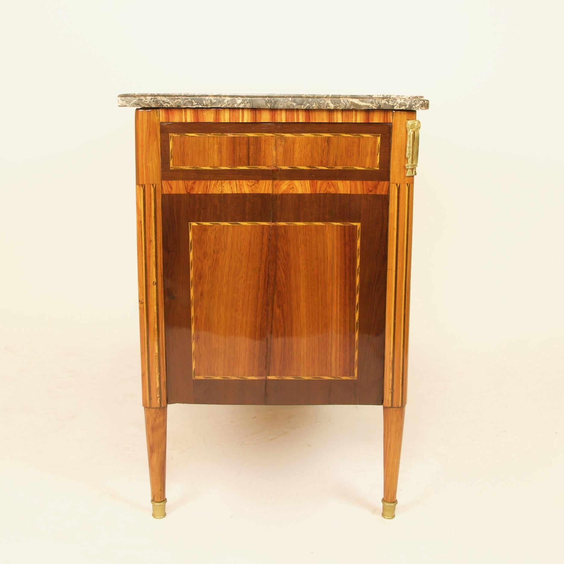 Oak 18th Century Louis XVI Neoclassical Marquetry Gilt Bronze Commode or Sauteuse For Sale