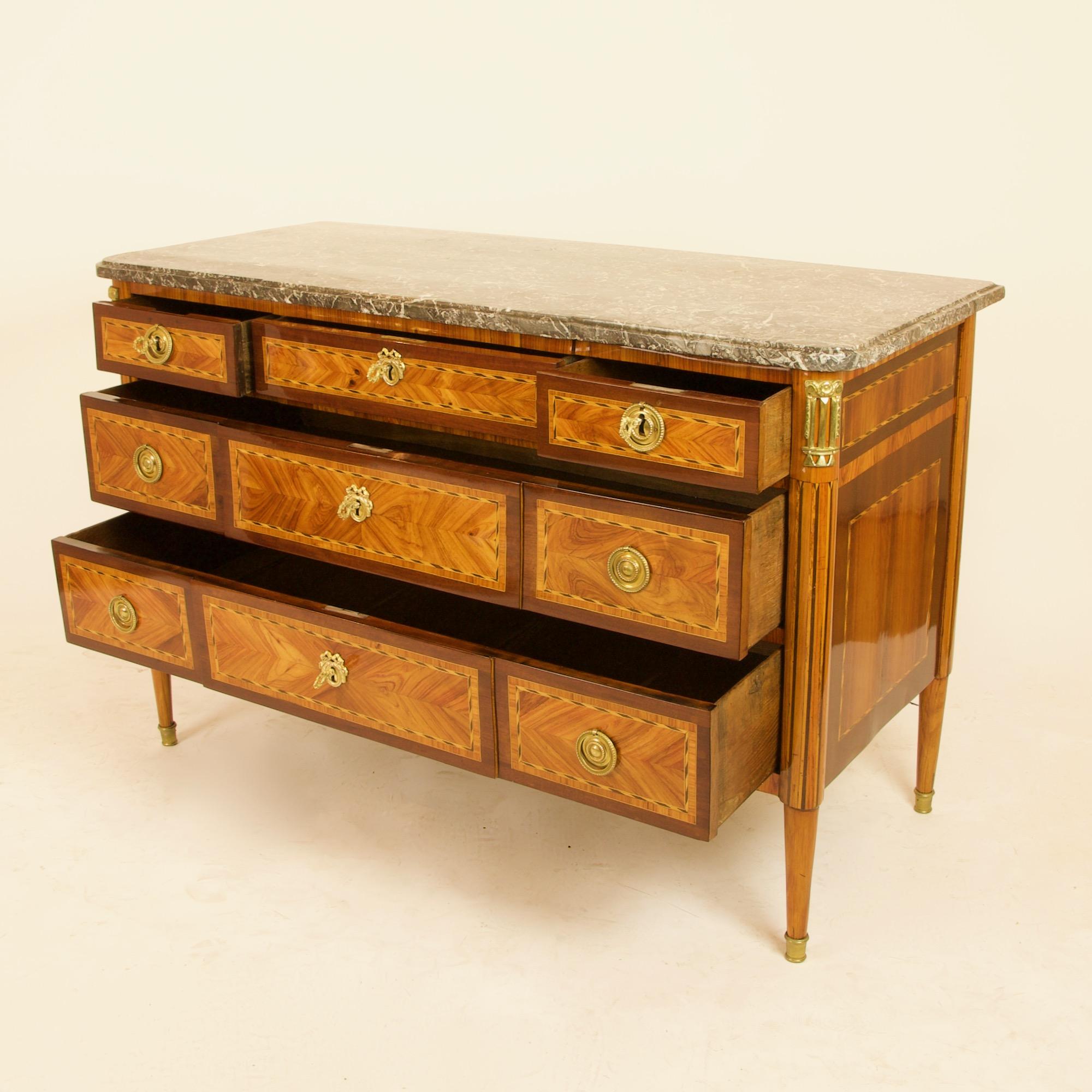 18th Century Louis XVI Neoclassical Marquetry Gilt Bronze Commode or Sauteuse For Sale 3