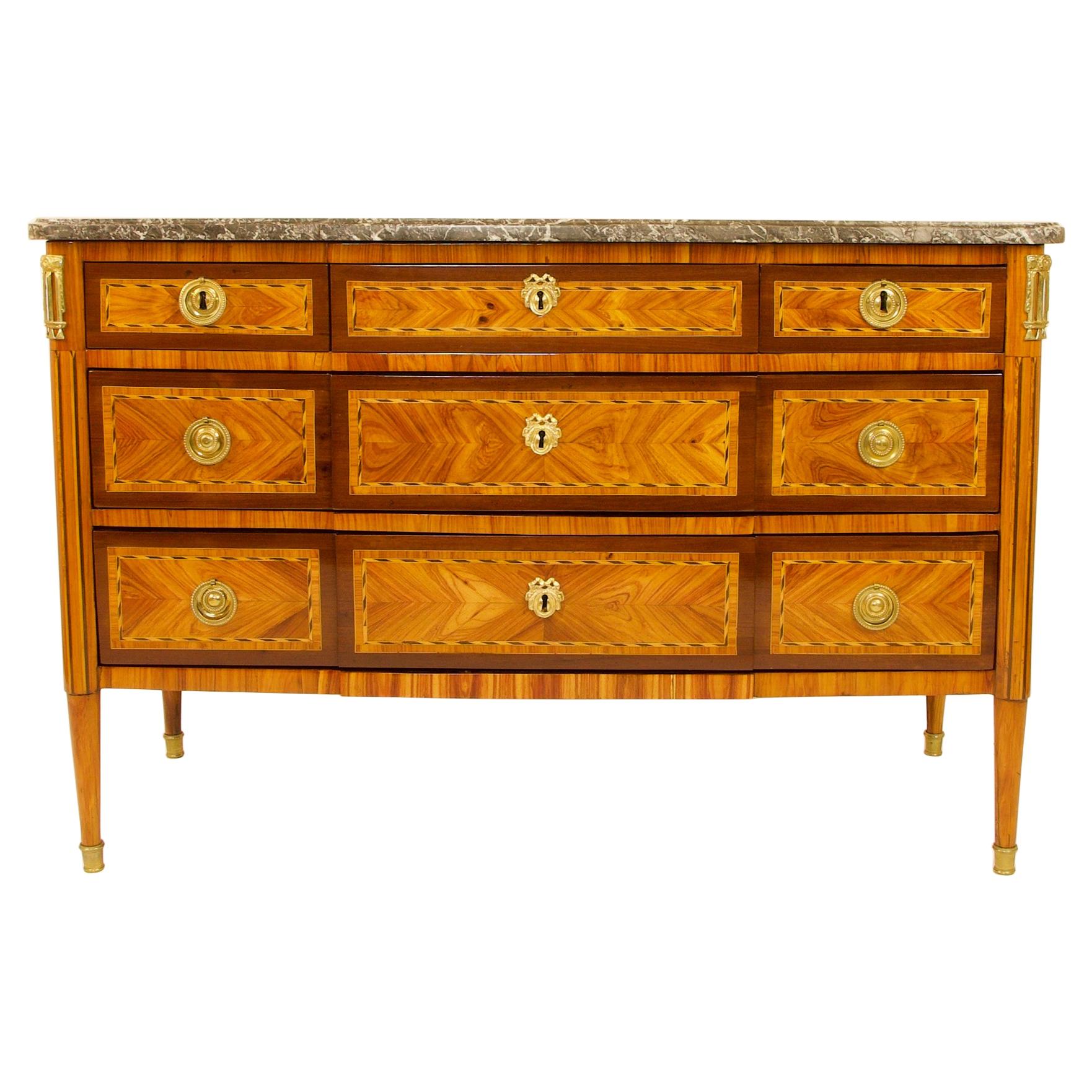 18th Century Louis XVI Neoclassical Marquetry Gilt Bronze Commode or Sauteuse For Sale