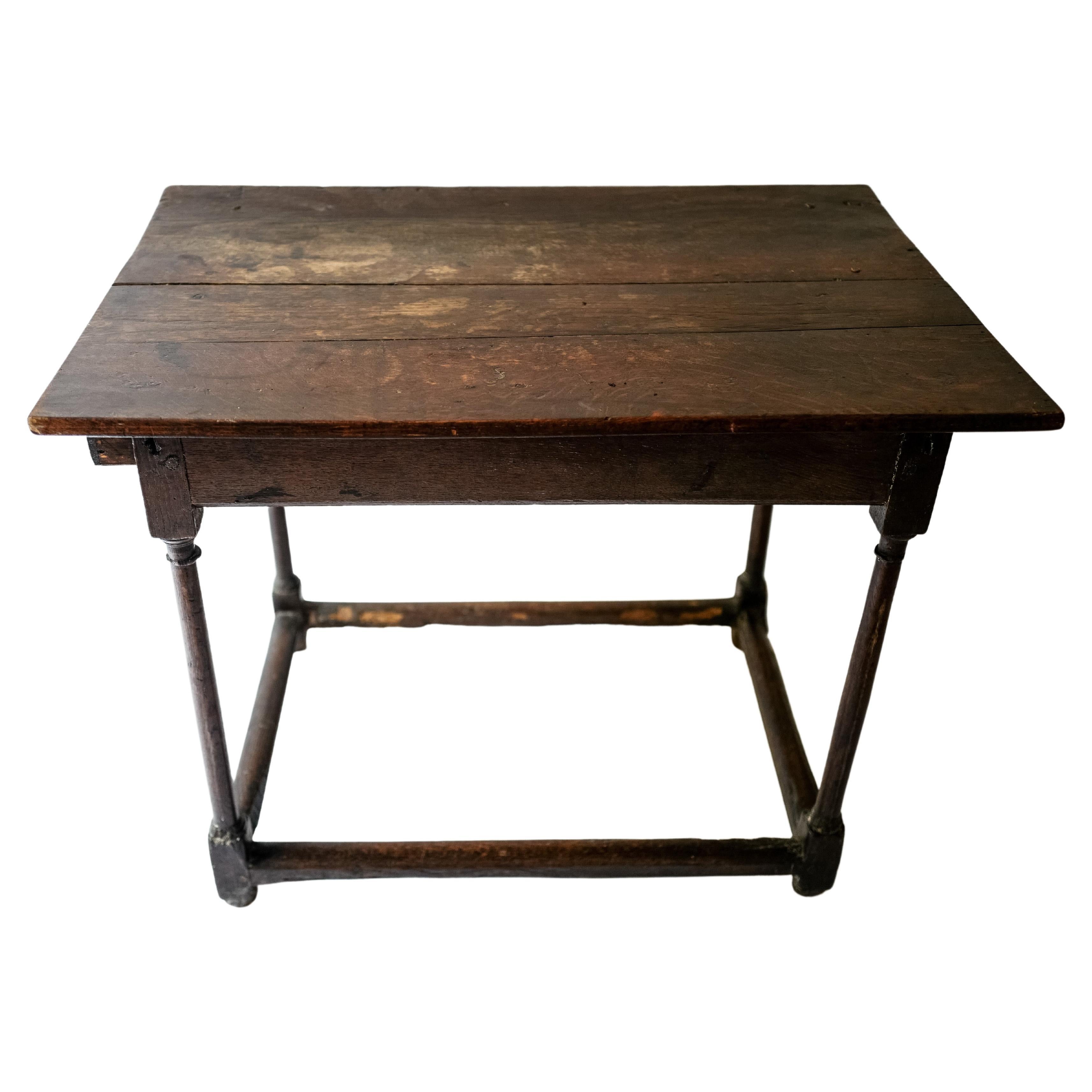 Louis XVI Oak Side Table Single Pull Out Drawer
