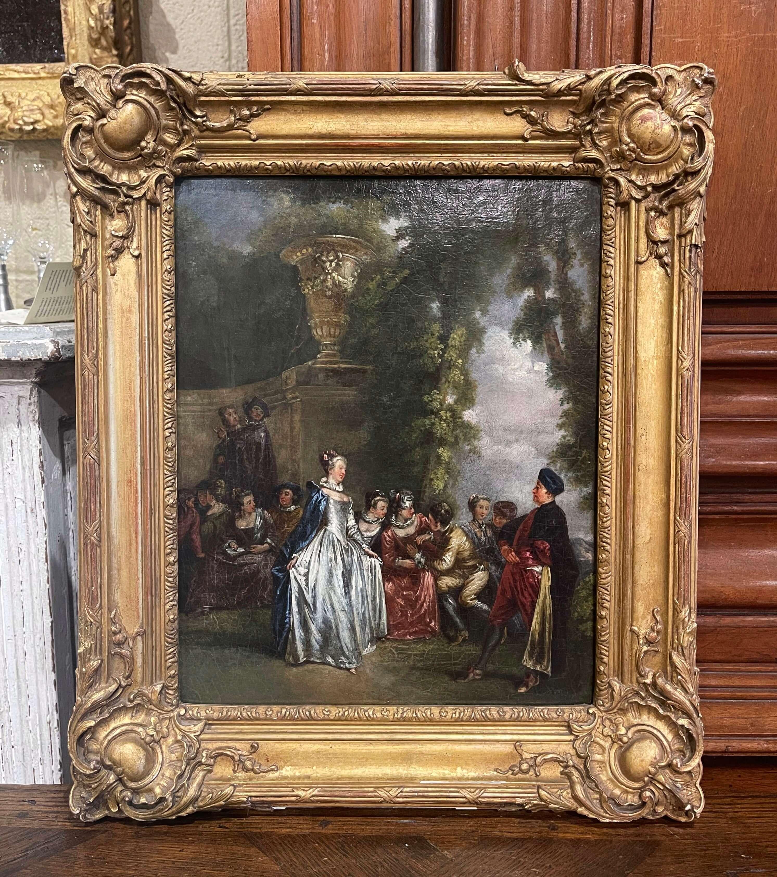 18th Century Louis XVI Oil on Canvas Pastoral Painting in Carved Gilt Frame In Excellent Condition In Dallas, TX