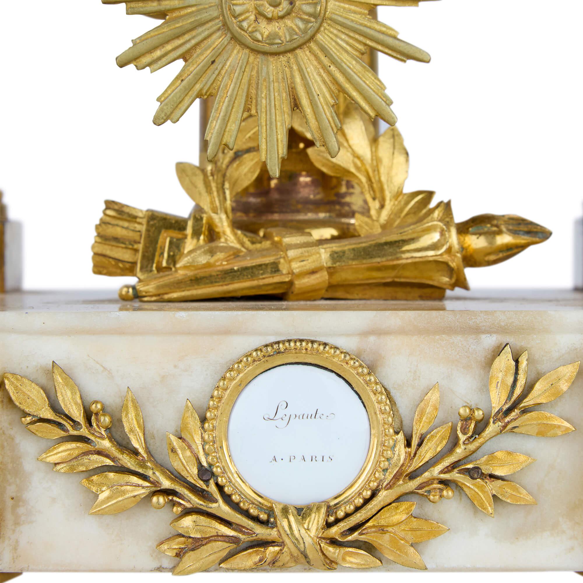 18th Century Louis XVI Ormolu and Marble Cercle Tournant Mantel Clock by Lepaute For Sale 1