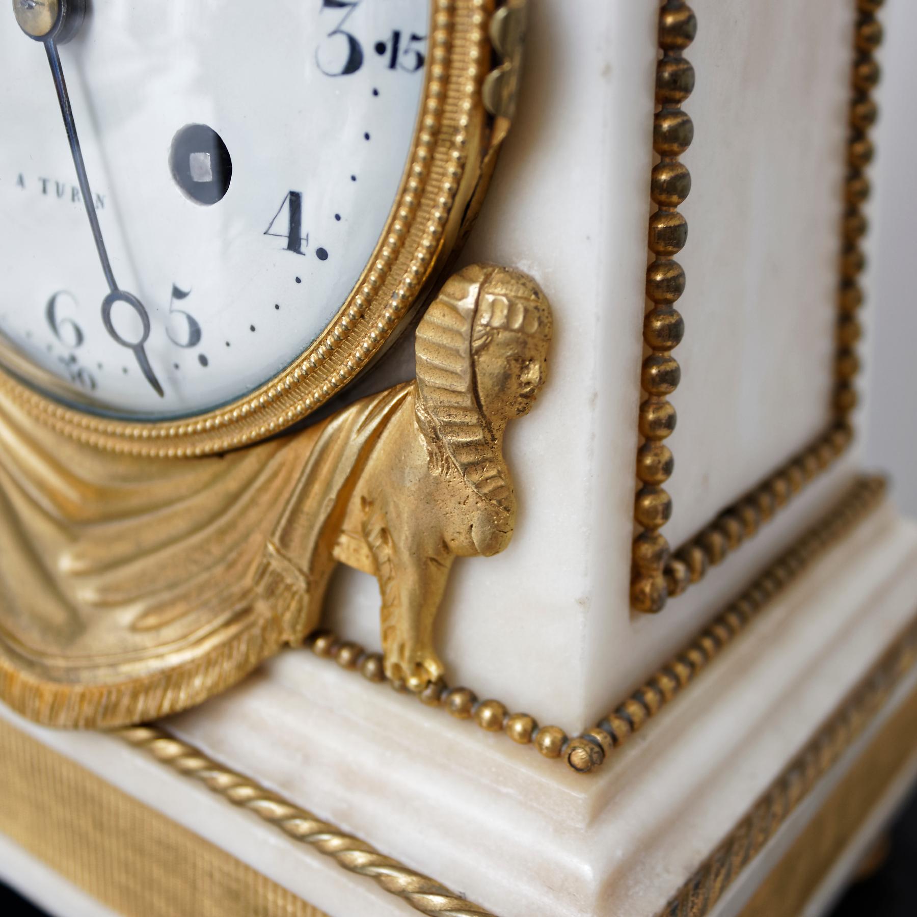 Italian 18th Century Louis XVI Ormolu and Marble Obelisk Mantel Clock For Sale