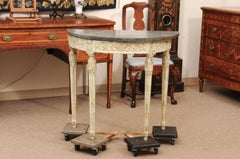 18th Century Louis XVI Painted Demilune Console Table w/ Grey Period Marble To