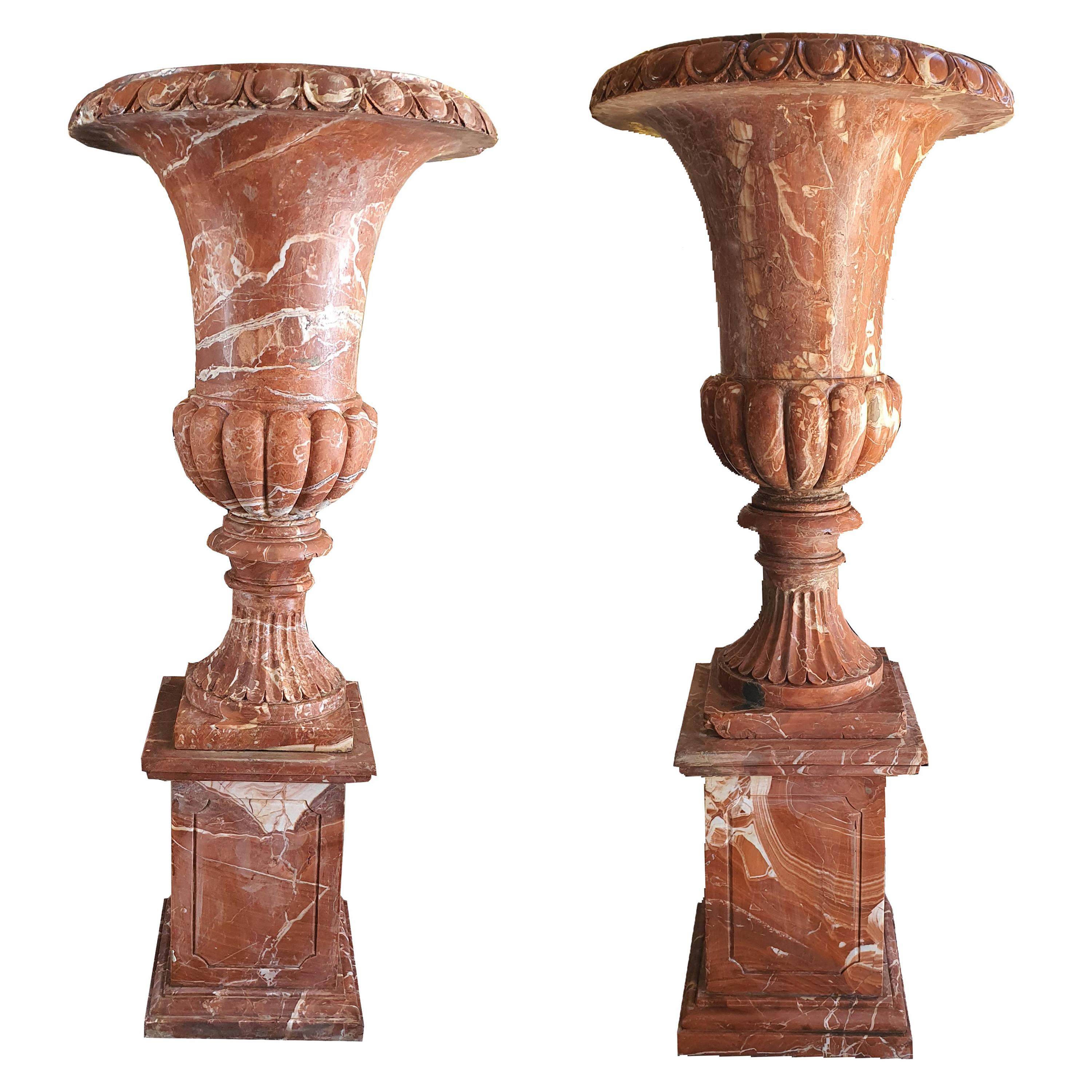 20th Century  Pair of Marble Vases with Base