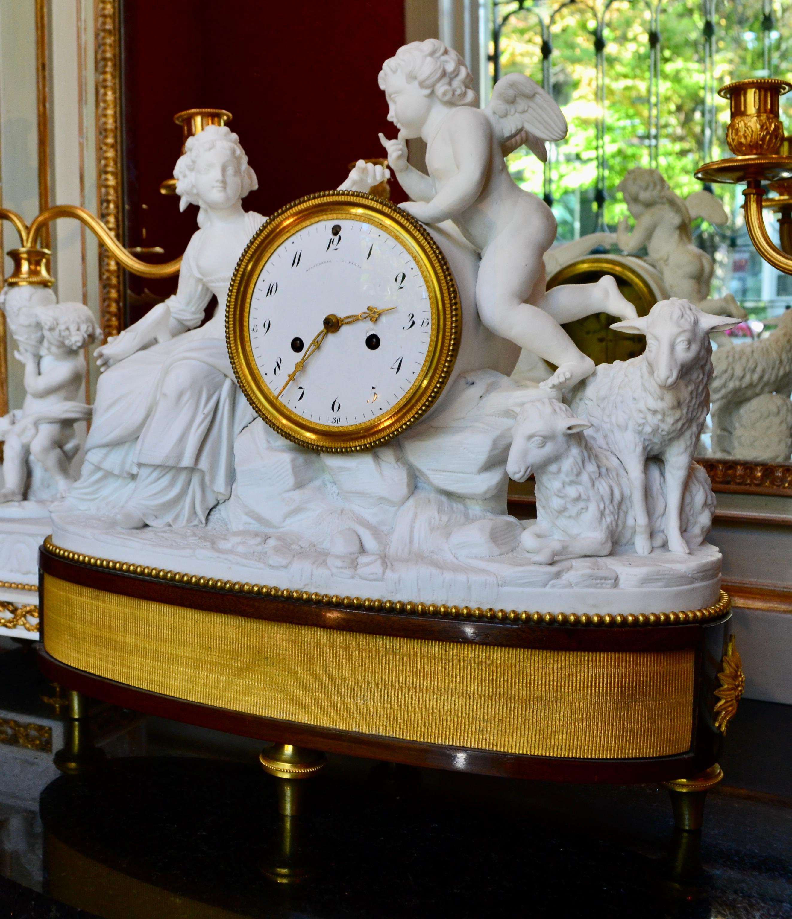 18th Century Louis XVI Period Figurative Bisque Clock For Sale 5