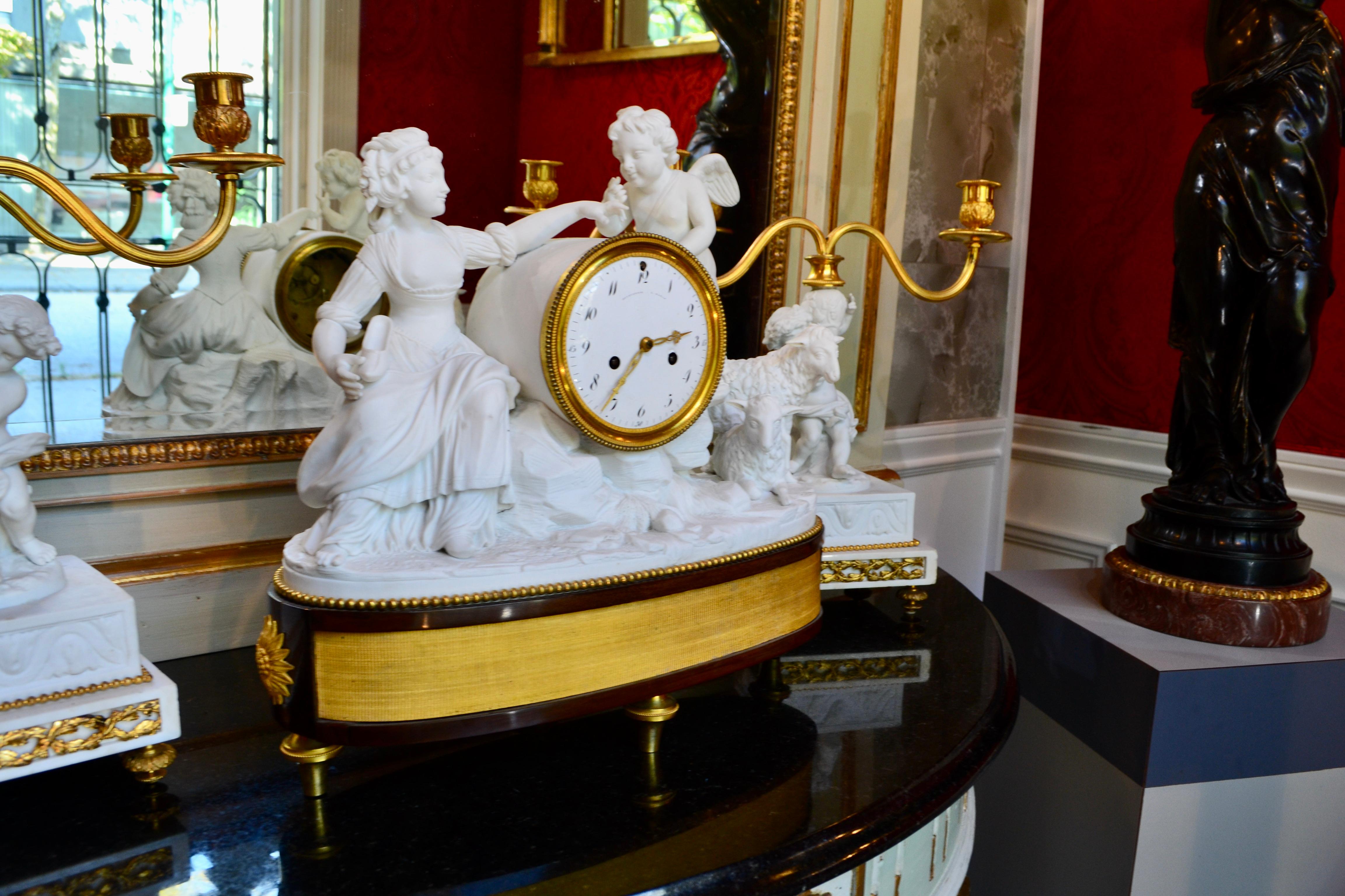 18th Century Louis XVI Period Figurative Bisque Clock For Sale 6