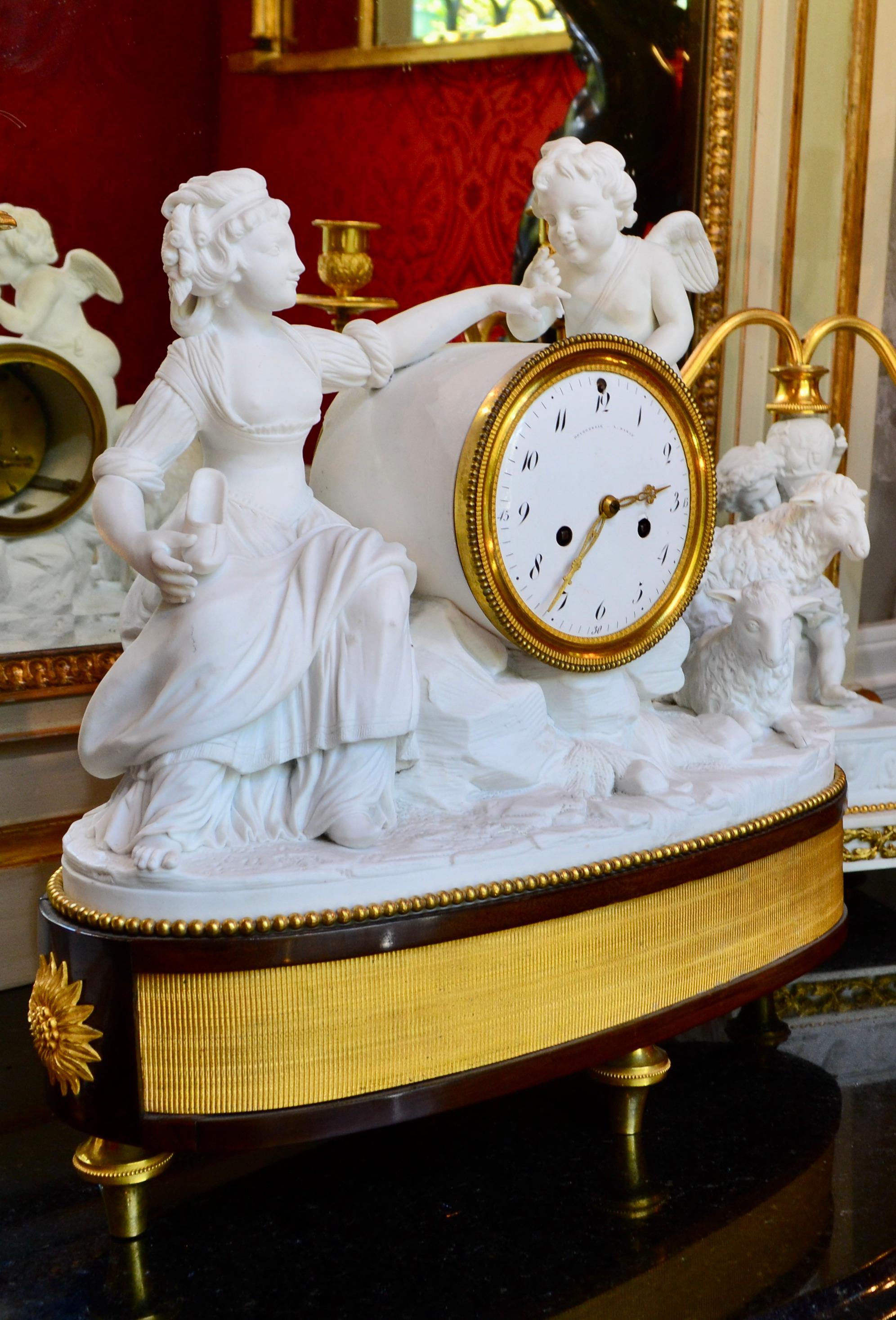 18th Century Louis XVI Period Figurative Bisque Clock For Sale 7