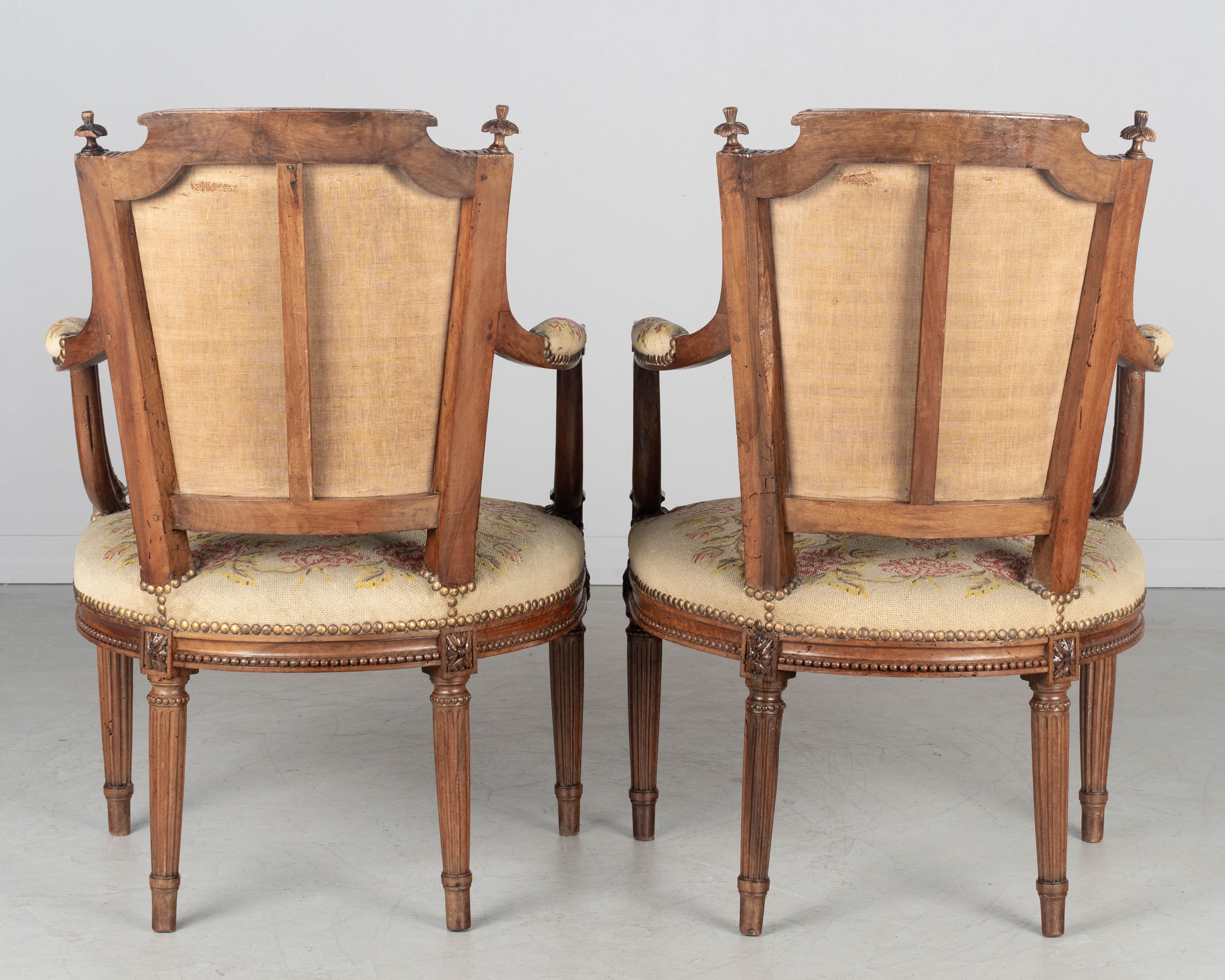 Wool 18th Century Louis XVI Period French Fauteuils, a Pair For Sale