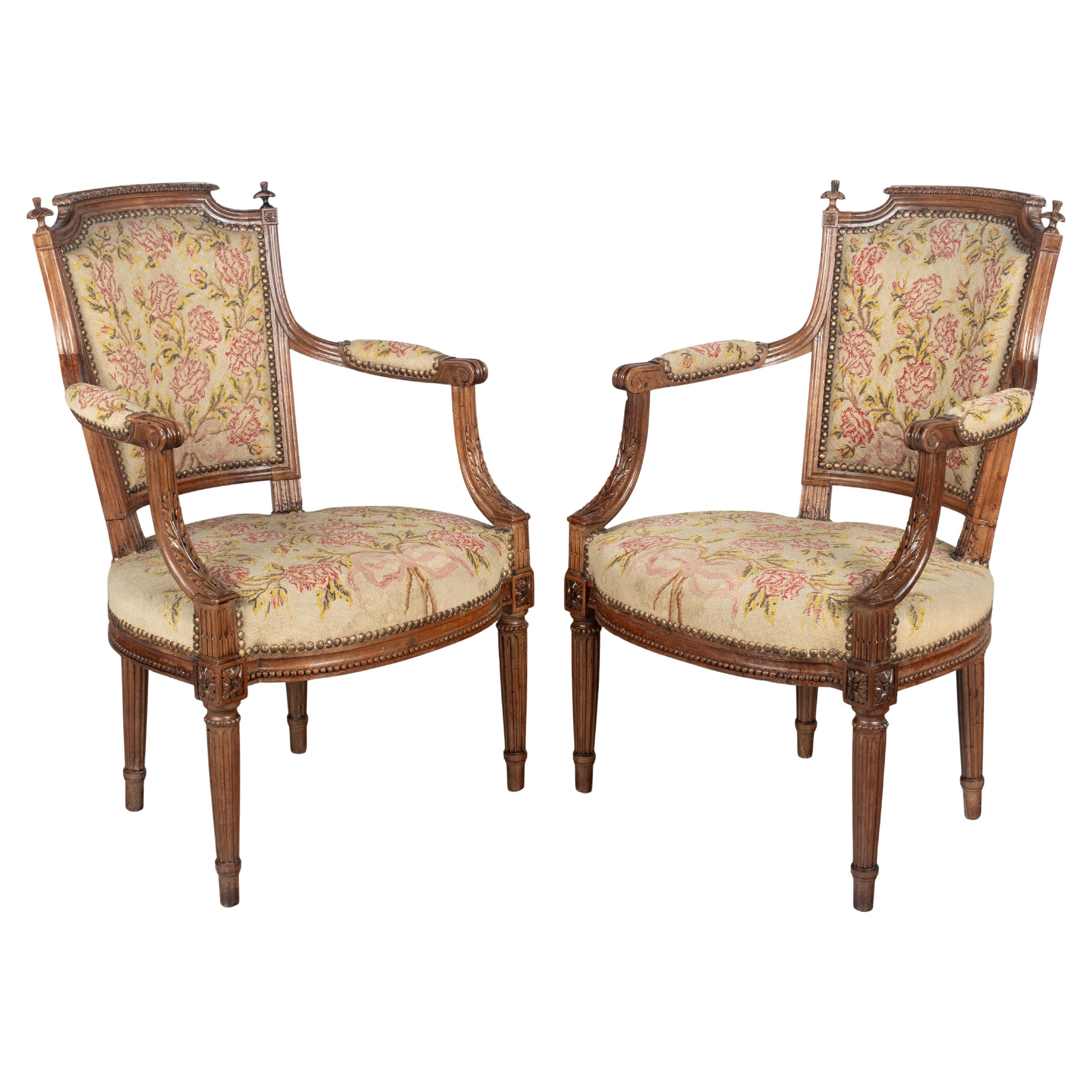 18th Century Louis XVI Period French Fauteuils, a Pair For Sale