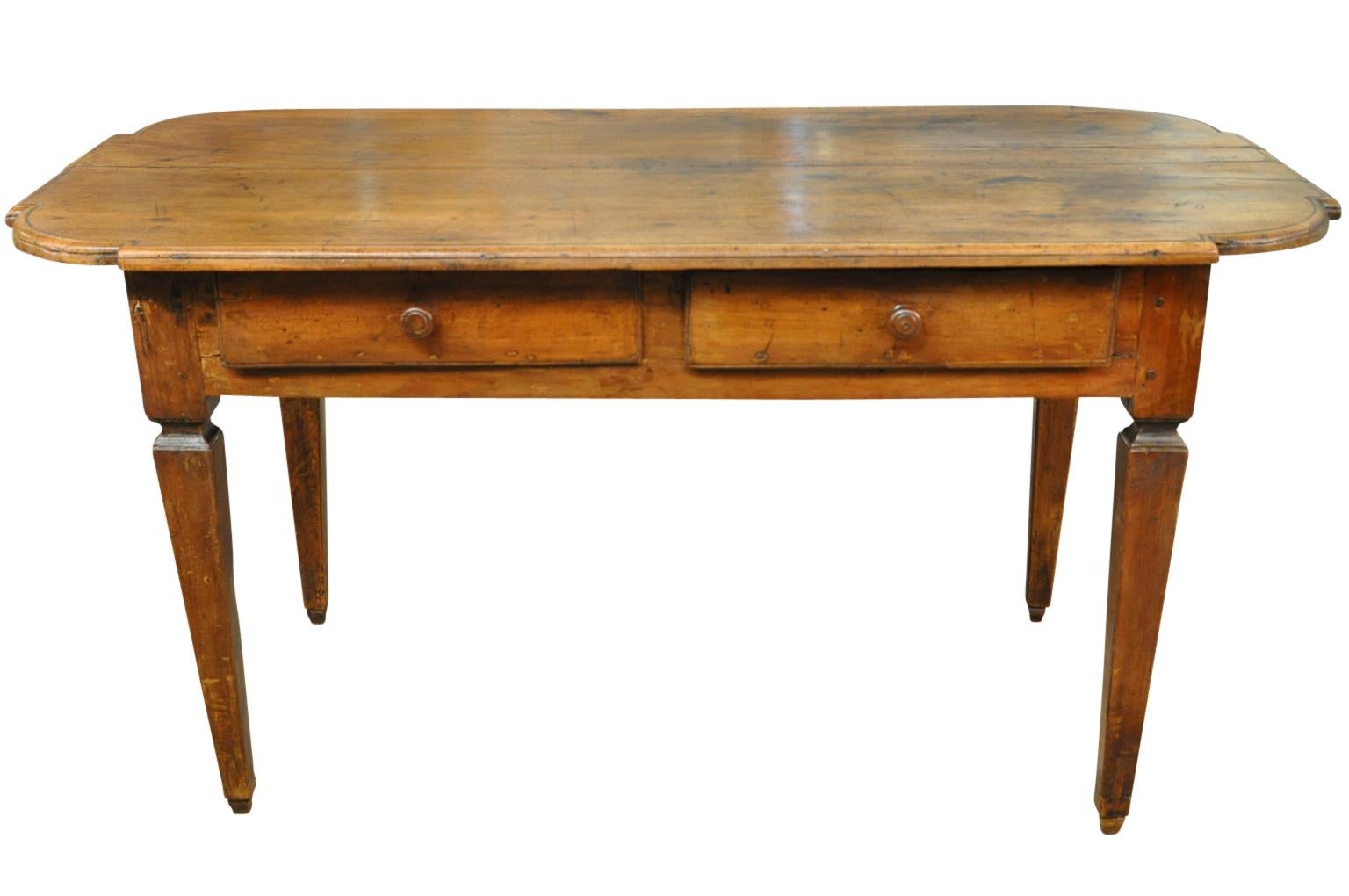 A very handsome 18th century period Louis XVI two-drawer desk from Northern Italy. Wonderfully and soundly constructed from walnut. Gorgeous patina.