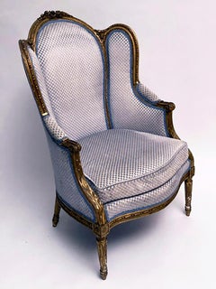 18th Century Louis XVI Period Painted and Parcel-Gilt Bergere Chair