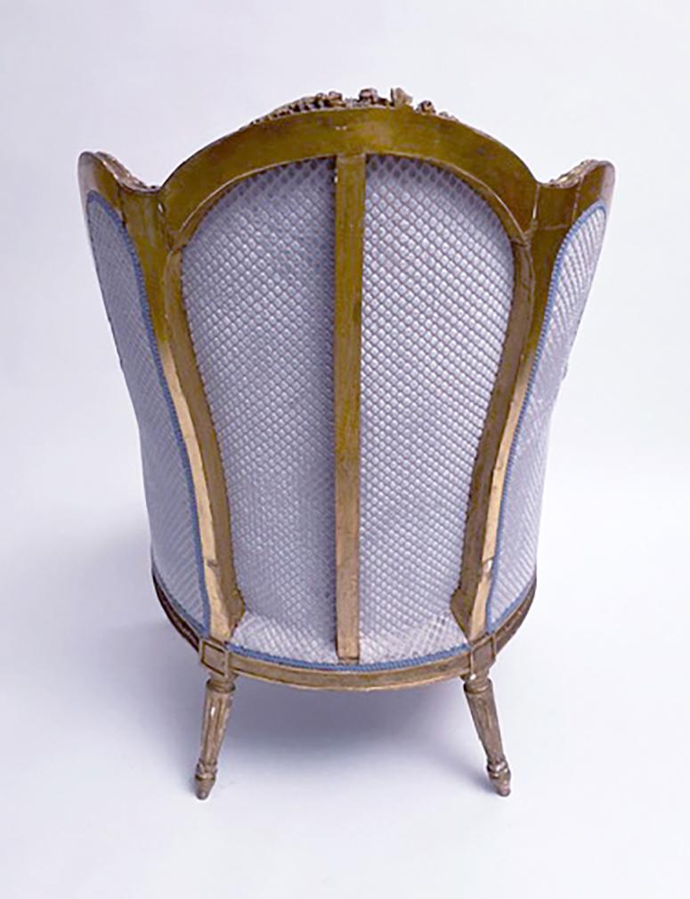 Upholstery 18th Century Louis XVI Period Painted and Parcel-Gilt Bergere Chair For Sale