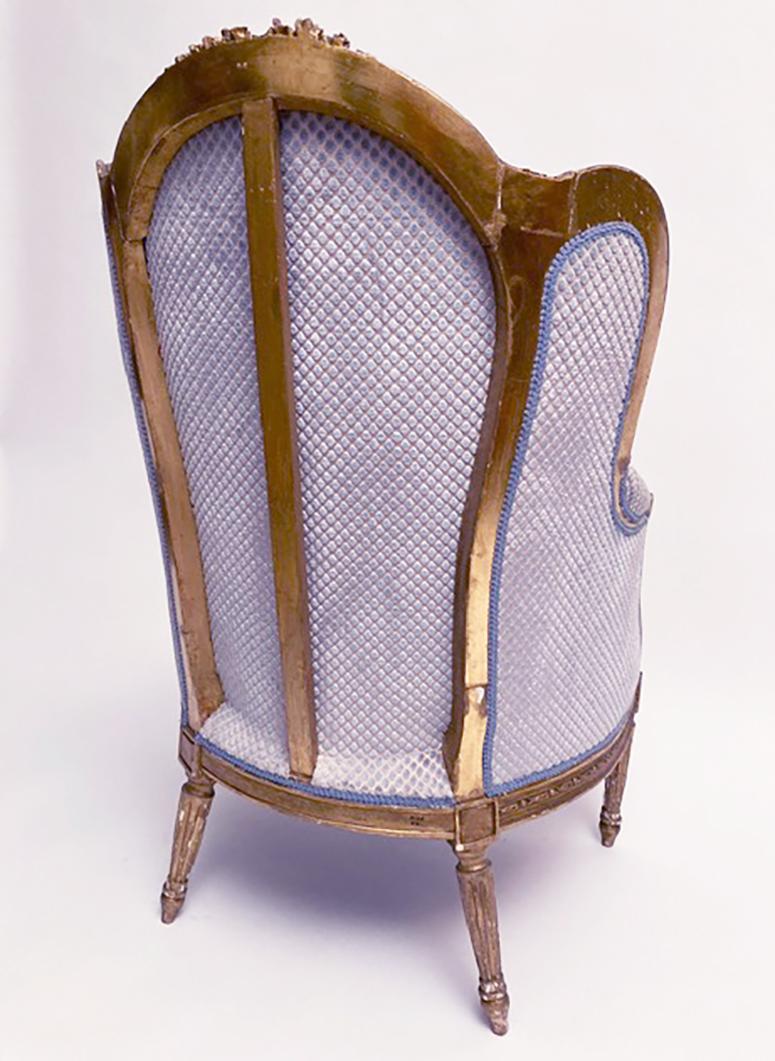 18th Century Louis XVI Period Painted and Parcel-Gilt Bergere Chair For Sale 1