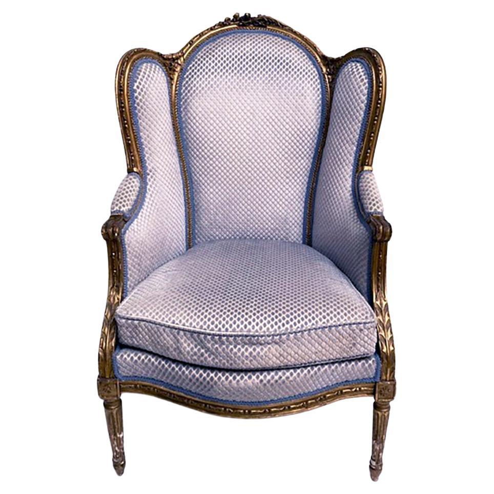 18th Century Louis XVI Period Painted and Parcel-Gilt Bergere Chair For Sale