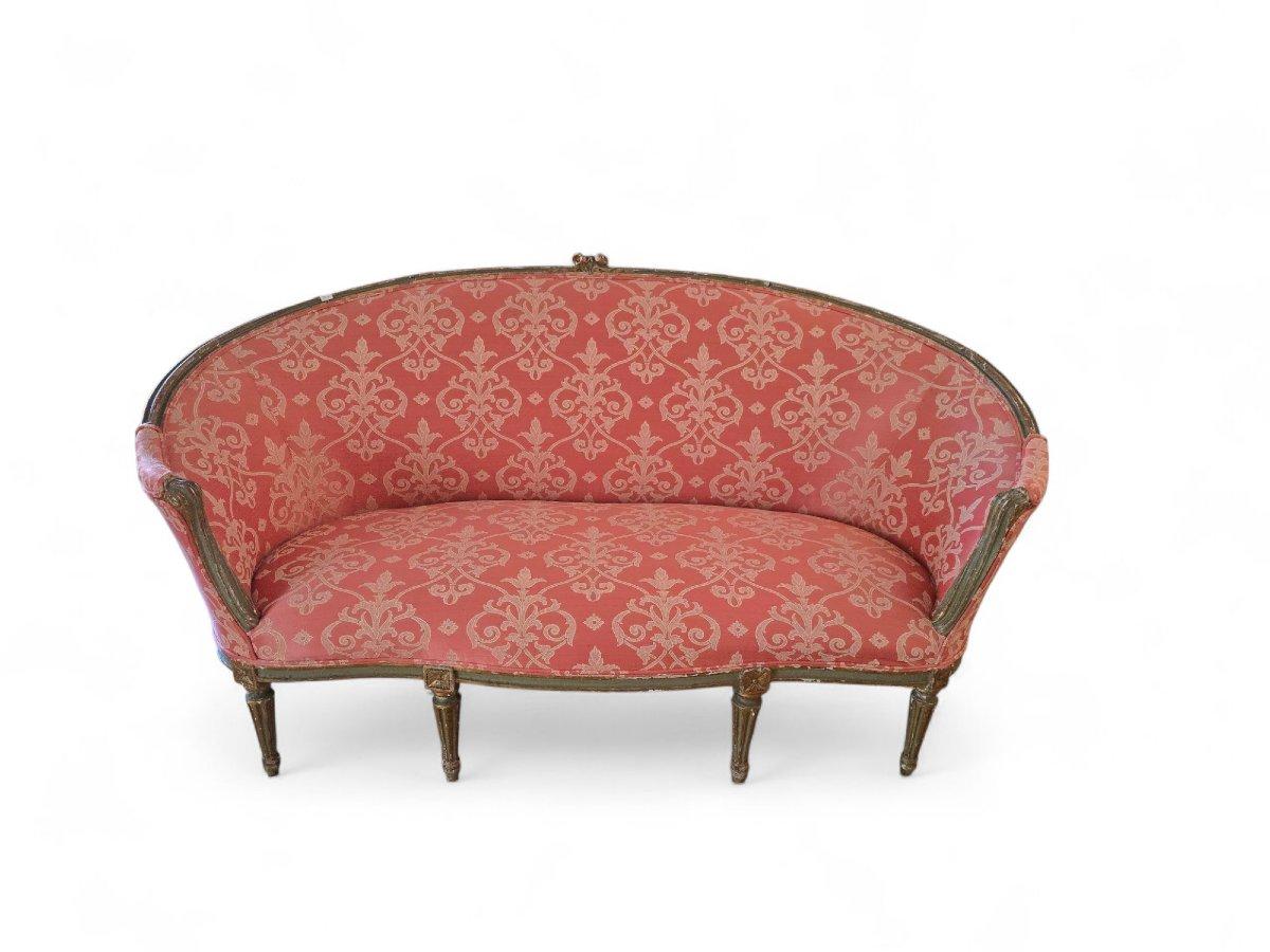Francese 18th Century Louis XVI Sofa – Carved and Gilded Wood, Original Joinery in vendita