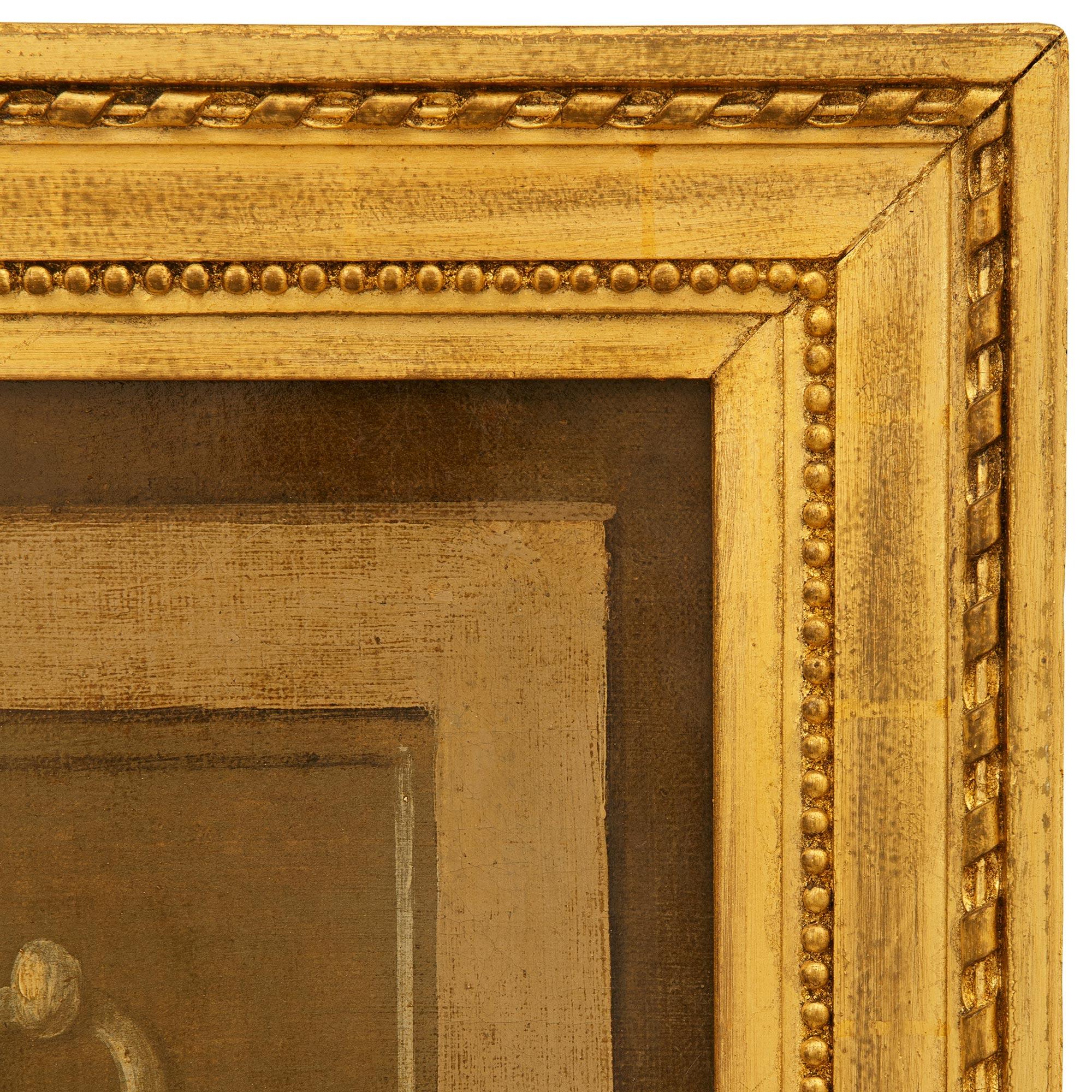 Doré Huile sur toile et grisaille de bois doré du XVIIIe siècle de style Louis XVI en vente