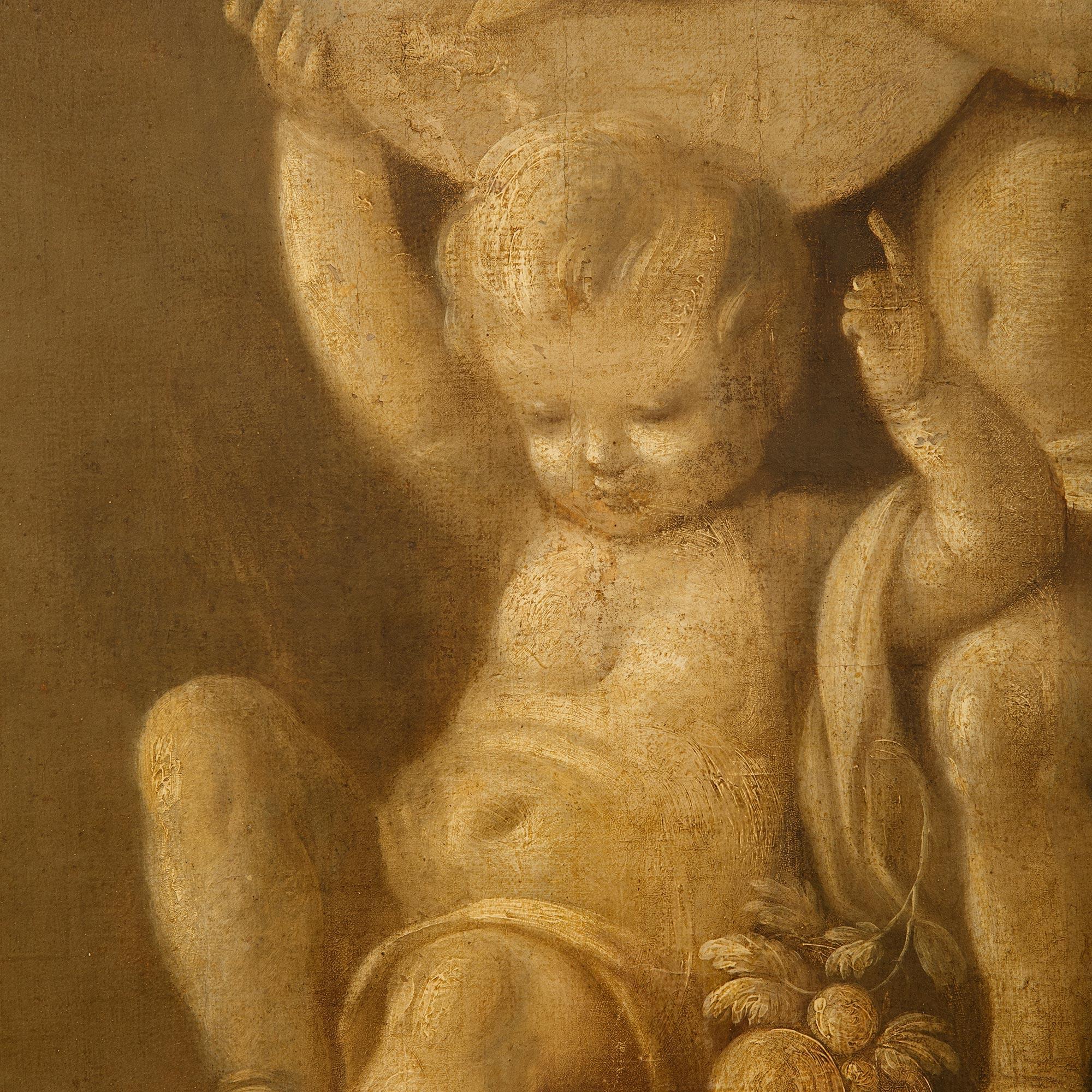 XVIIIe siècle et antérieur Huile sur toile et grisaille de bois doré du XVIIIe siècle de style Louis XVI en vente