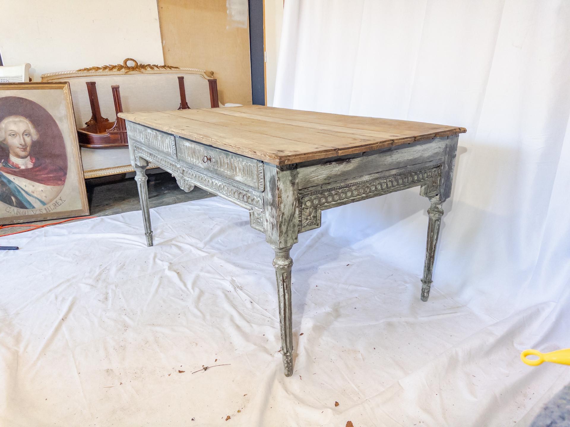 18th Century Louis XVI Style Blue Painted Table / Desk from France In Good Condition For Sale In Houston, TX