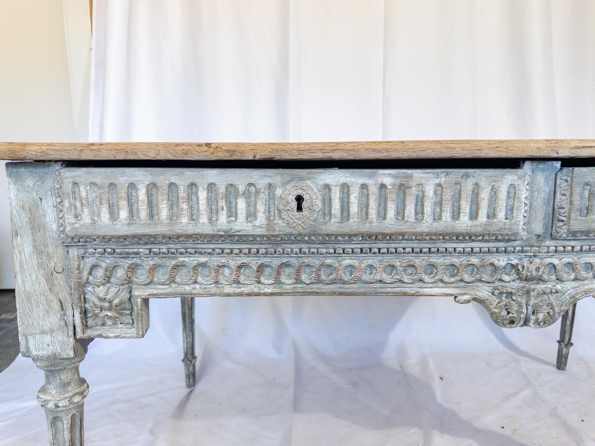 Wood 18th Century Louis XVI Style Blue Painted Table / Desk from France For Sale