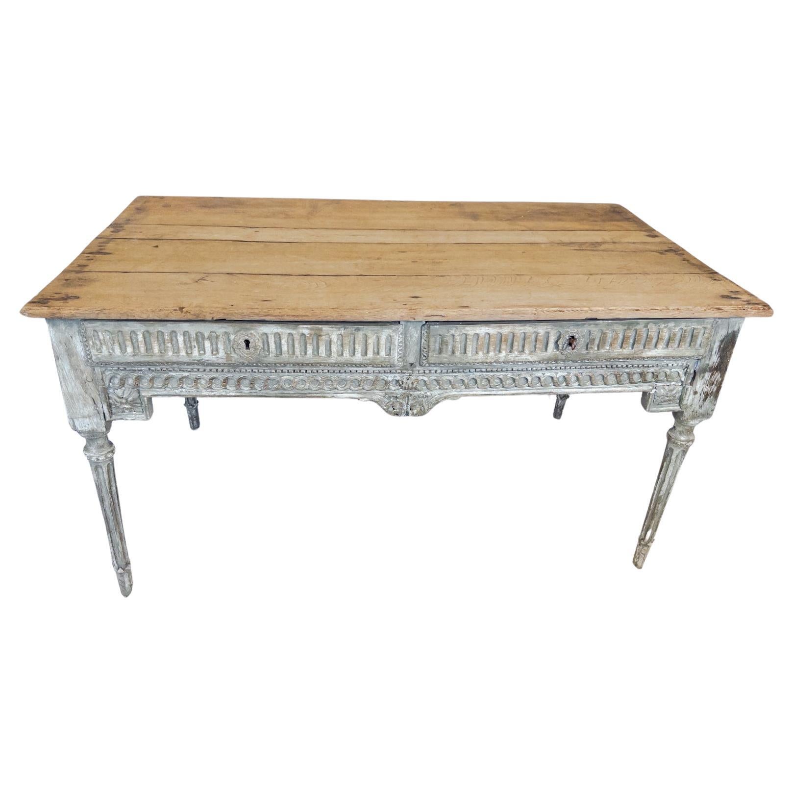 18th Century Louis XVI Style Blue Painted Table / Desk from France For Sale