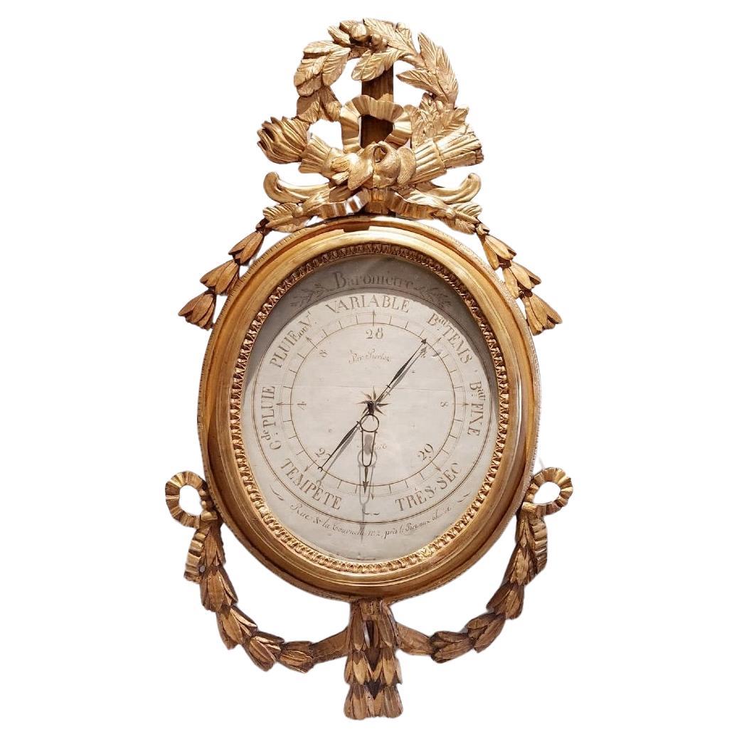 18th Century Louis XVI Style Large Barometer in Giltwood by Pierloz 
