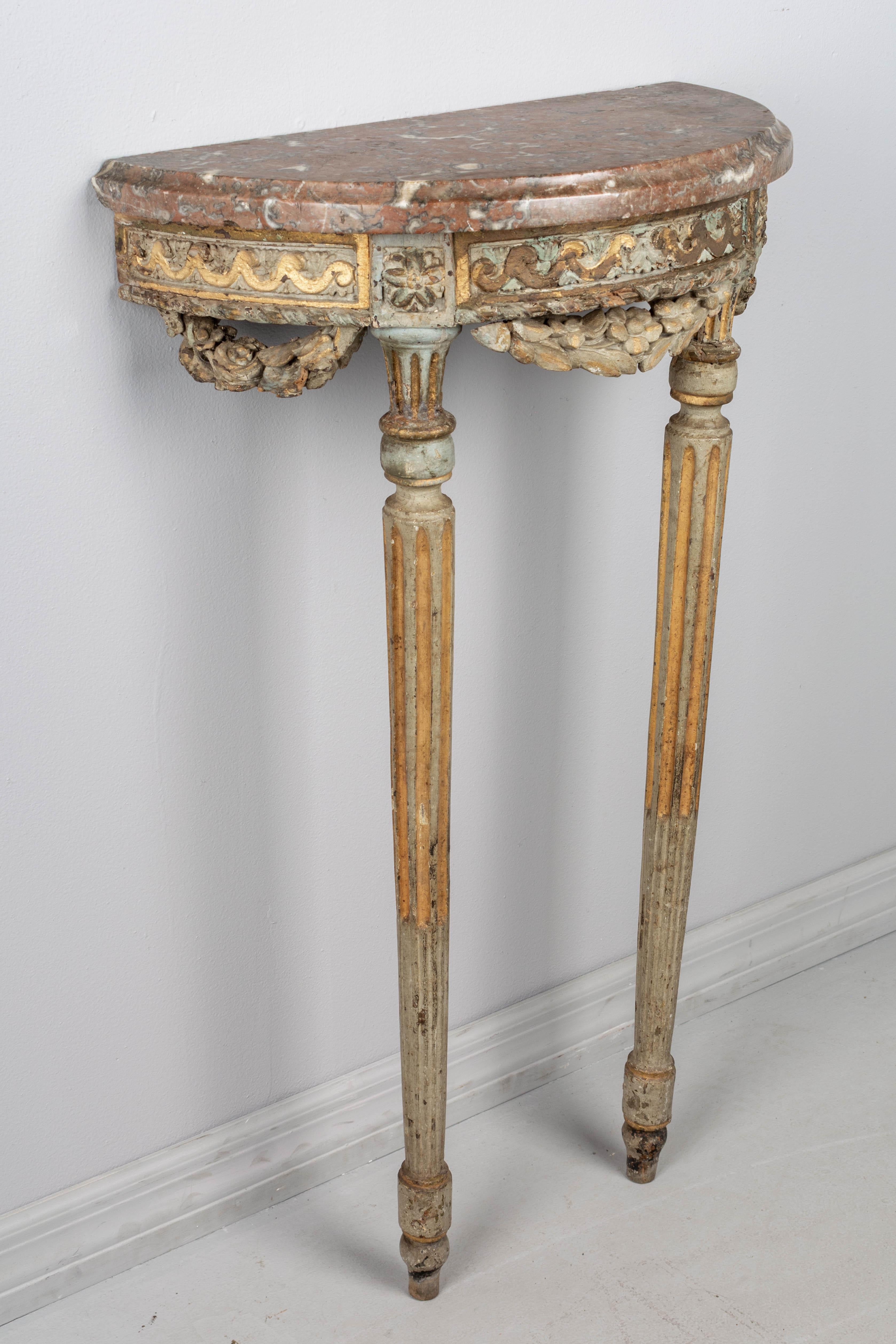 French 18th Century Louis XVI Style Painted Demilune Console